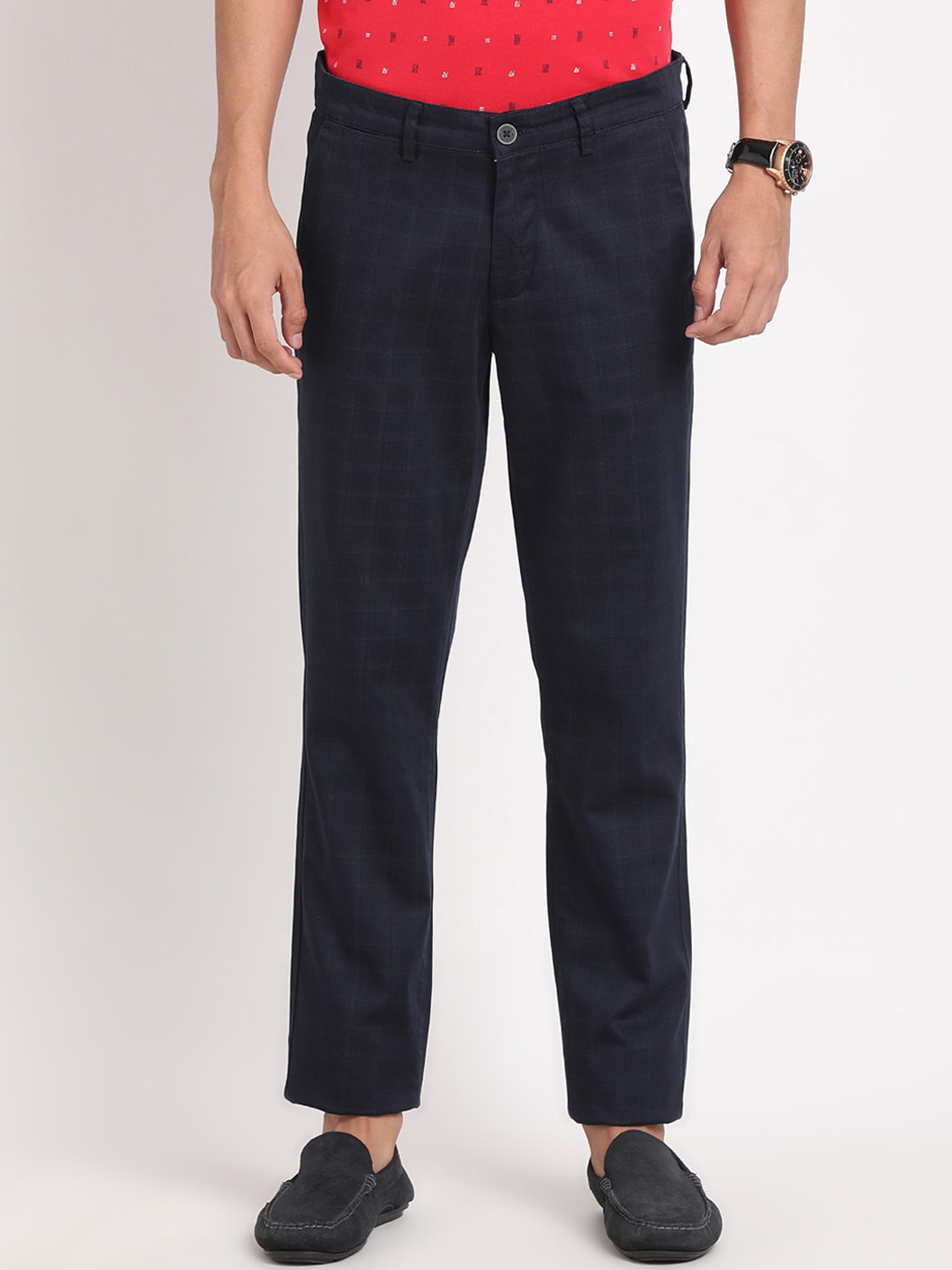 

Turtle Men Relaxed Skinny Fit Cotton Stretch Chinos Trousers, Navy blue
