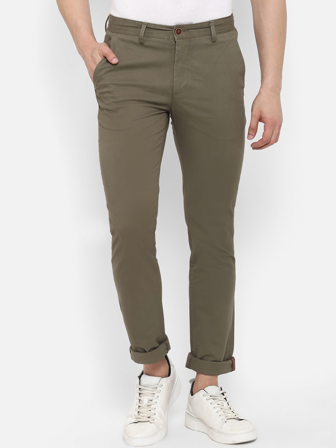 

Turtle Men Relaxed Skinny Fit Cotton Trouser, Olive