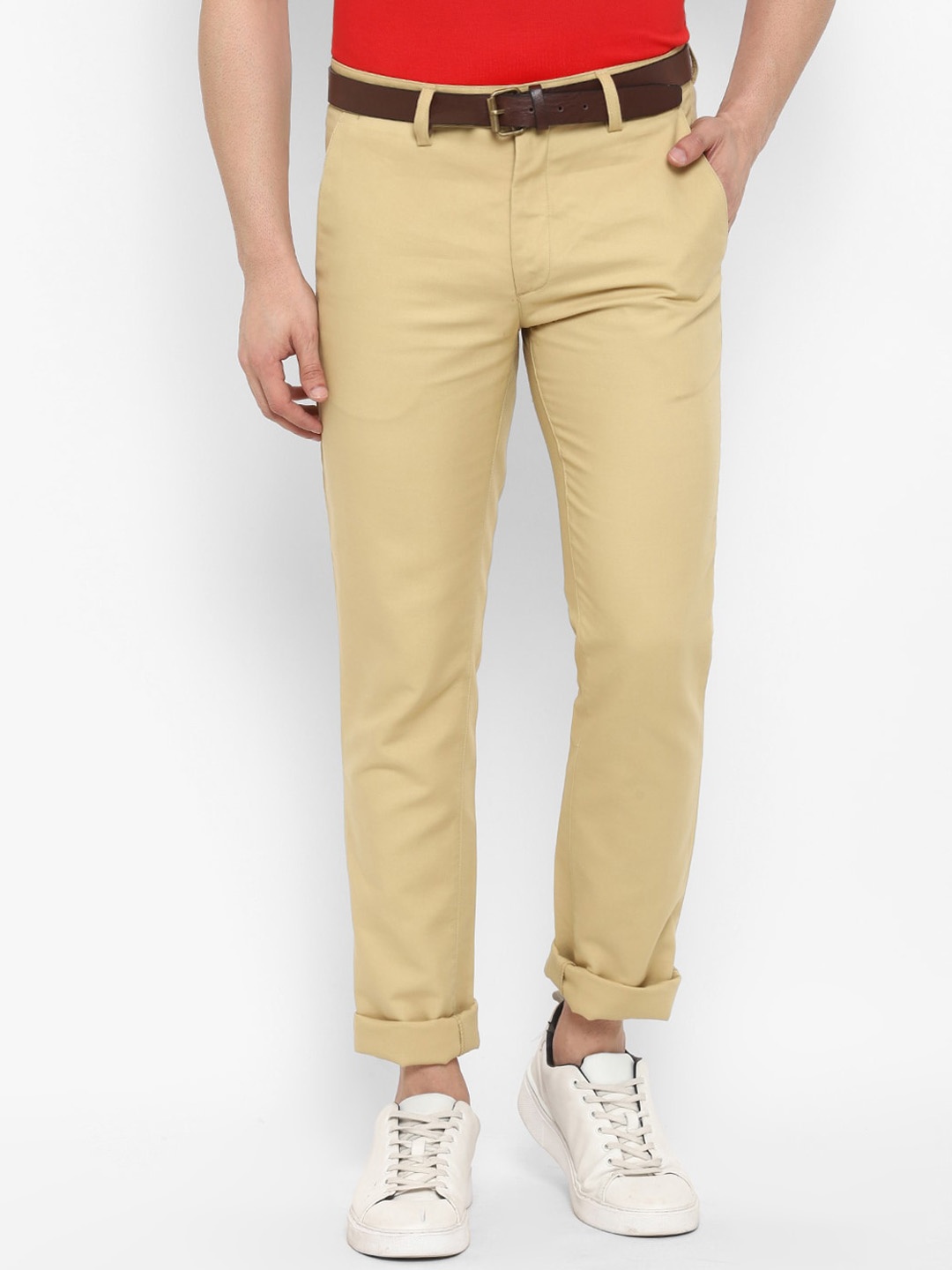 

Turtle Men Relaxed Skinny Fit Cotton Trouser, Beige