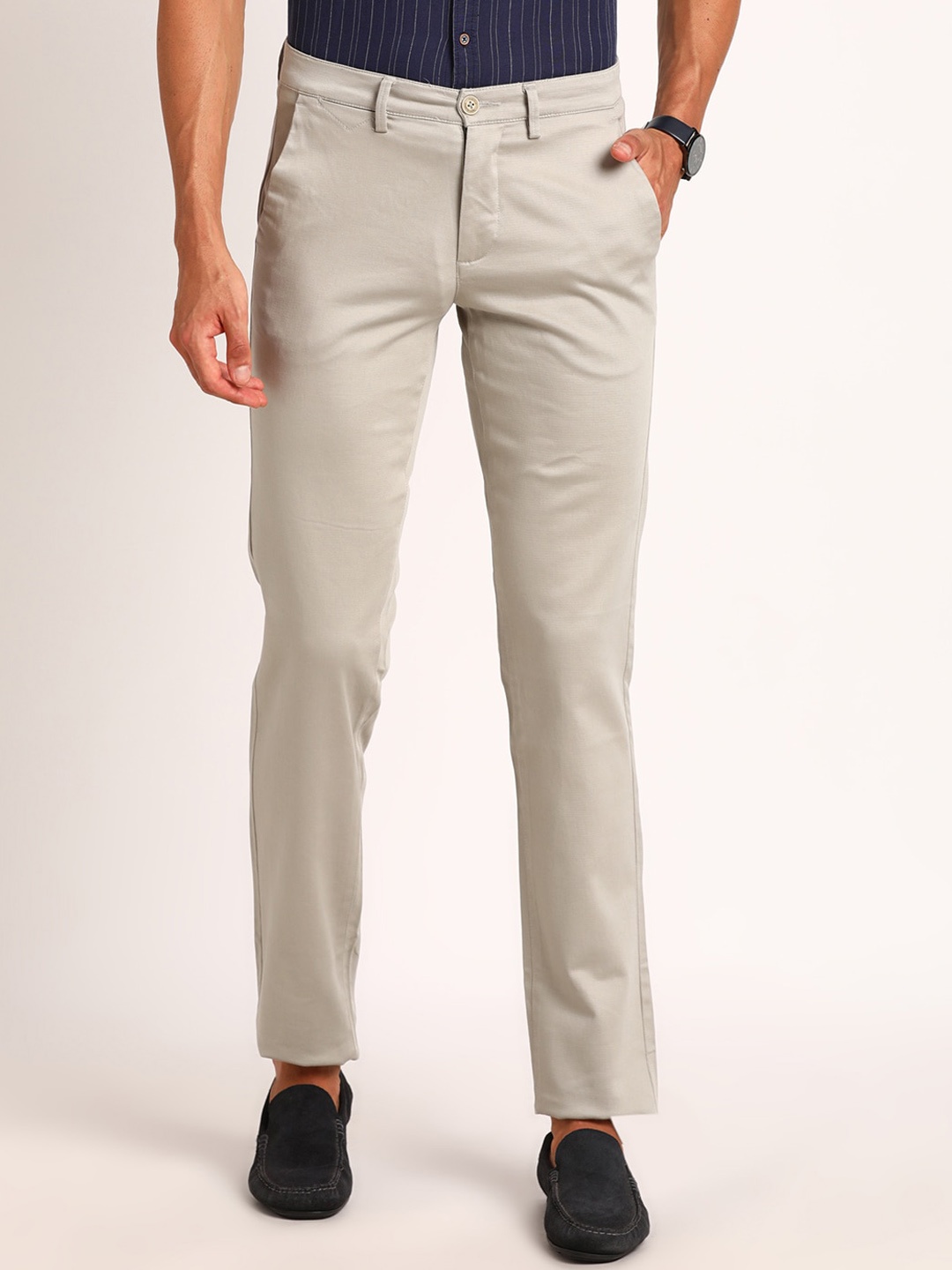 

Turtle Men Relaxed Skinny Fit Cotton Trouser, Grey