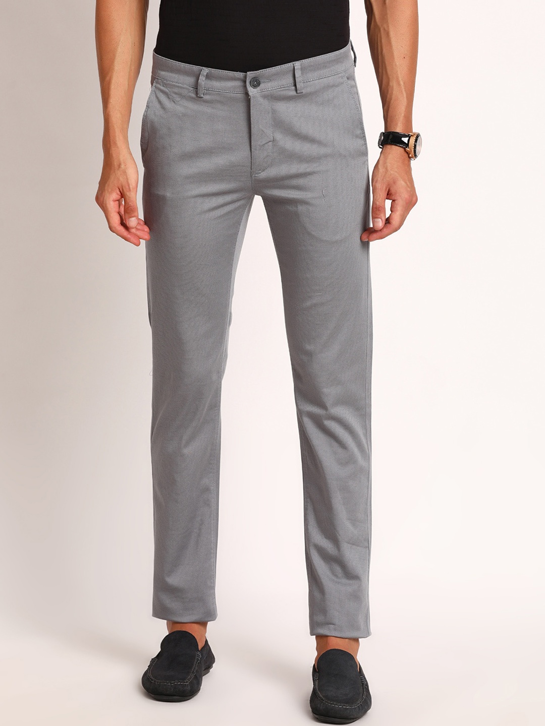 

Turtle Men Relaxed Skinny Fit Cotton Trouser, Grey