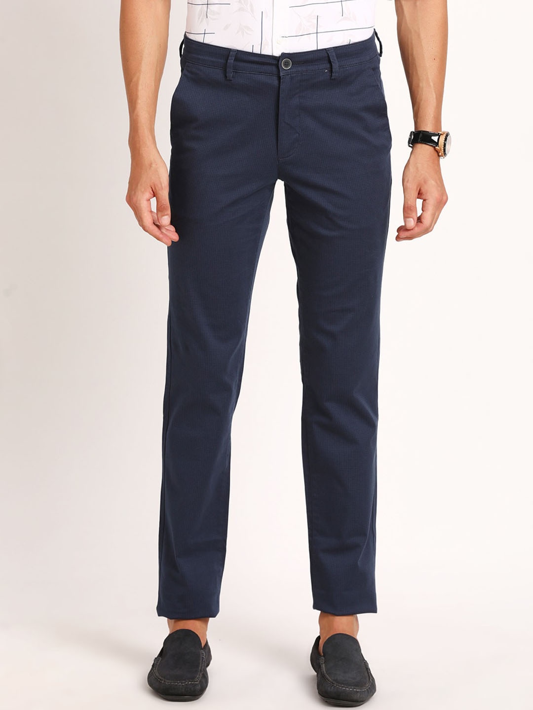 

Turtle Men Relaxed Skinny Fit Cotton Trouser, Navy blue