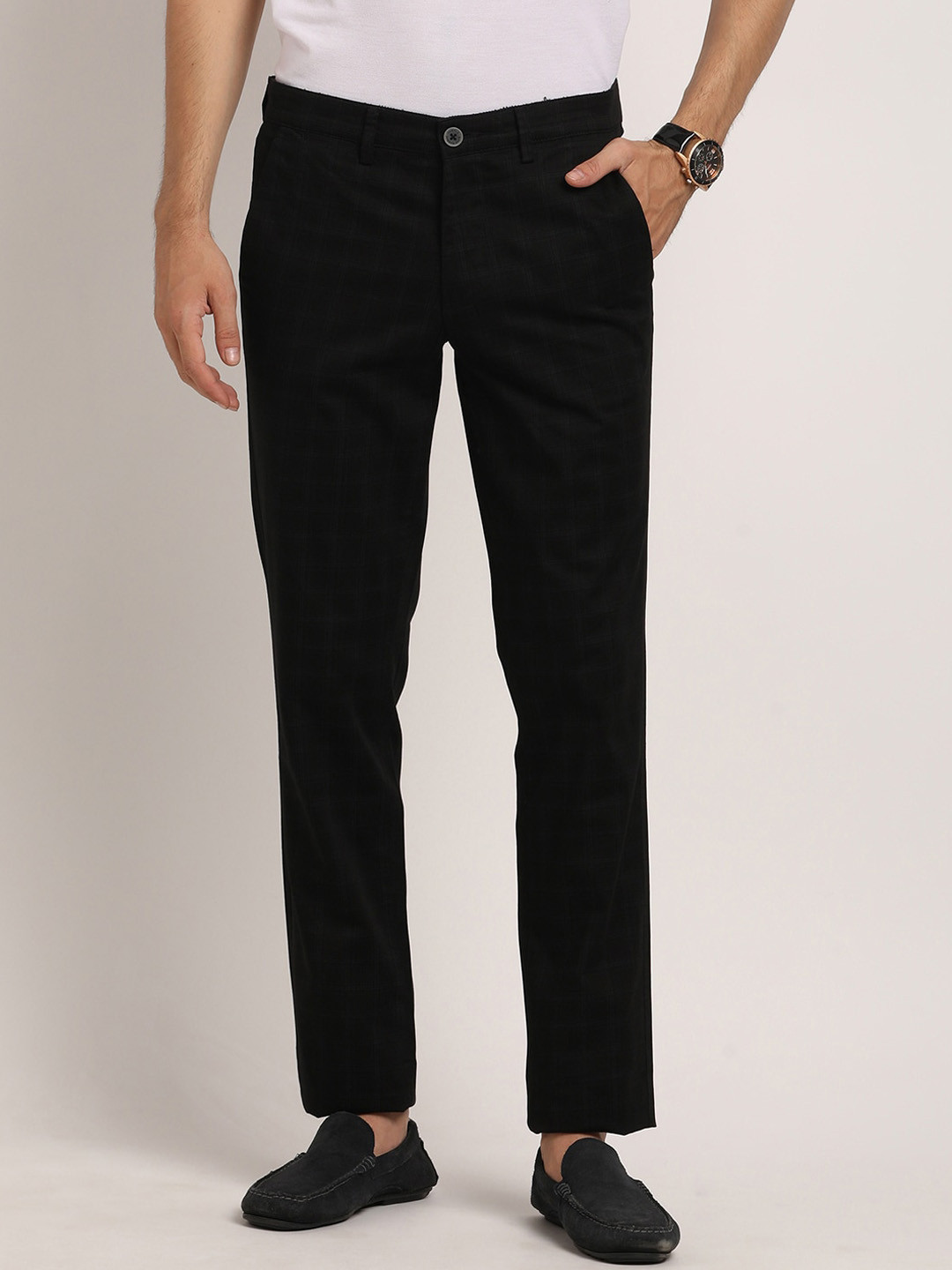

Turtle Men Cotton Relaxed Skinny Fit Chinos Trousers, Black