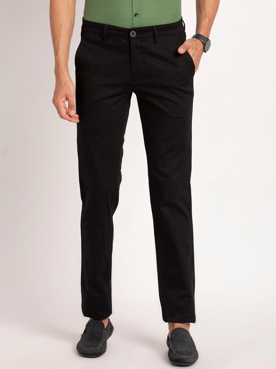 

Turtle Men Relaxed Skinny Fit Cotton Trouser, Black