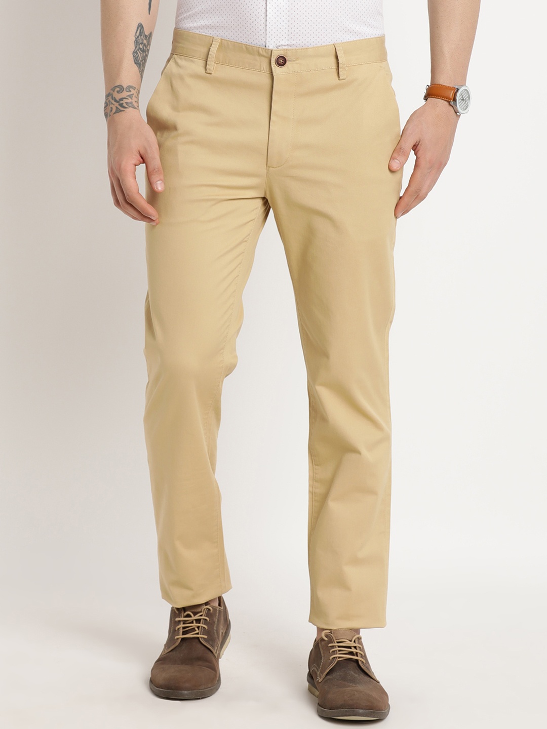 

Turtle Men Relaxed Skinny Fit Cotton Chinos Trouser, Beige