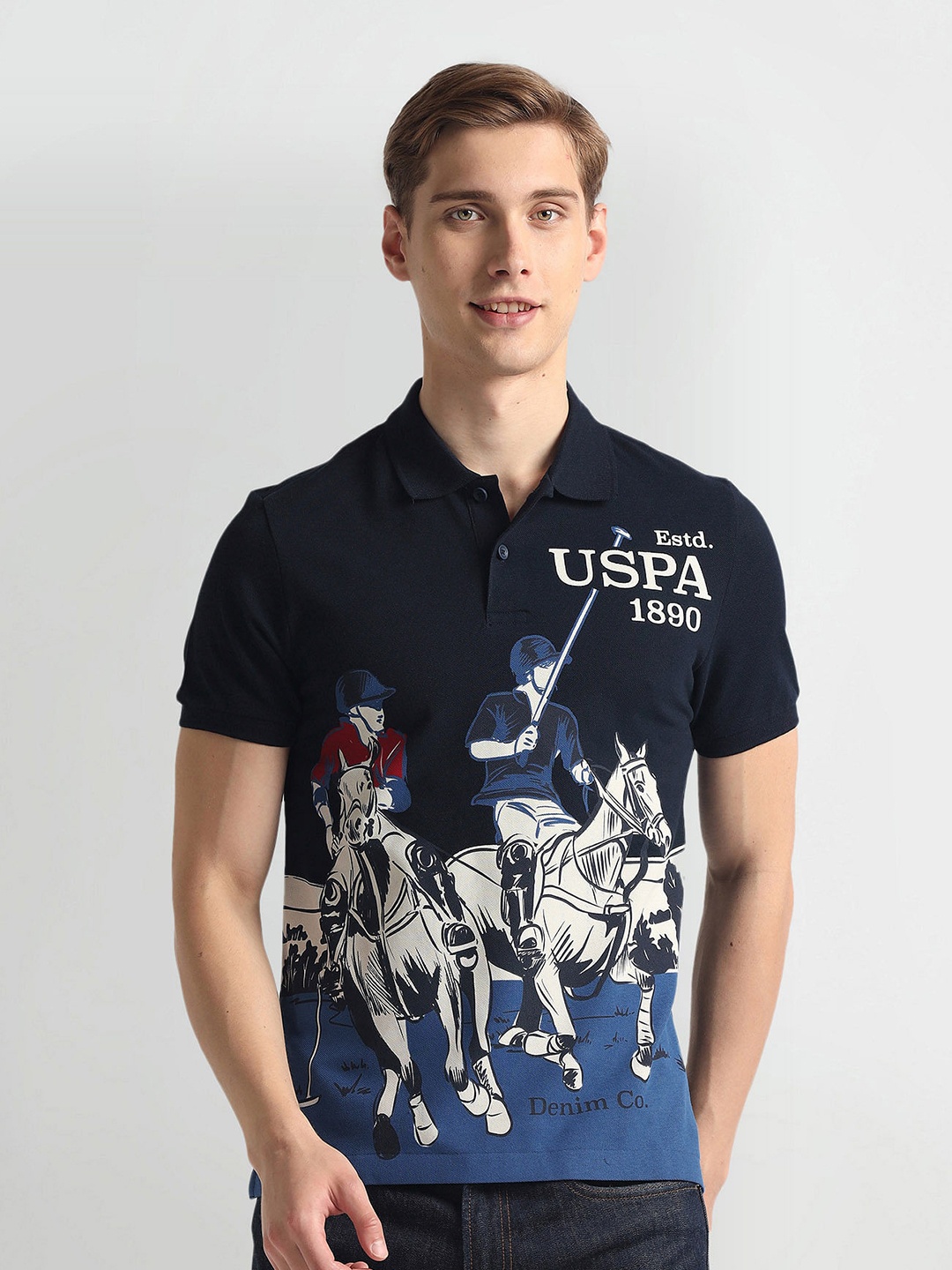 

U.S. Polo Assn. Denim Co. Men Printed Polo Collar Applique Slim Fit T-shirt, Blue