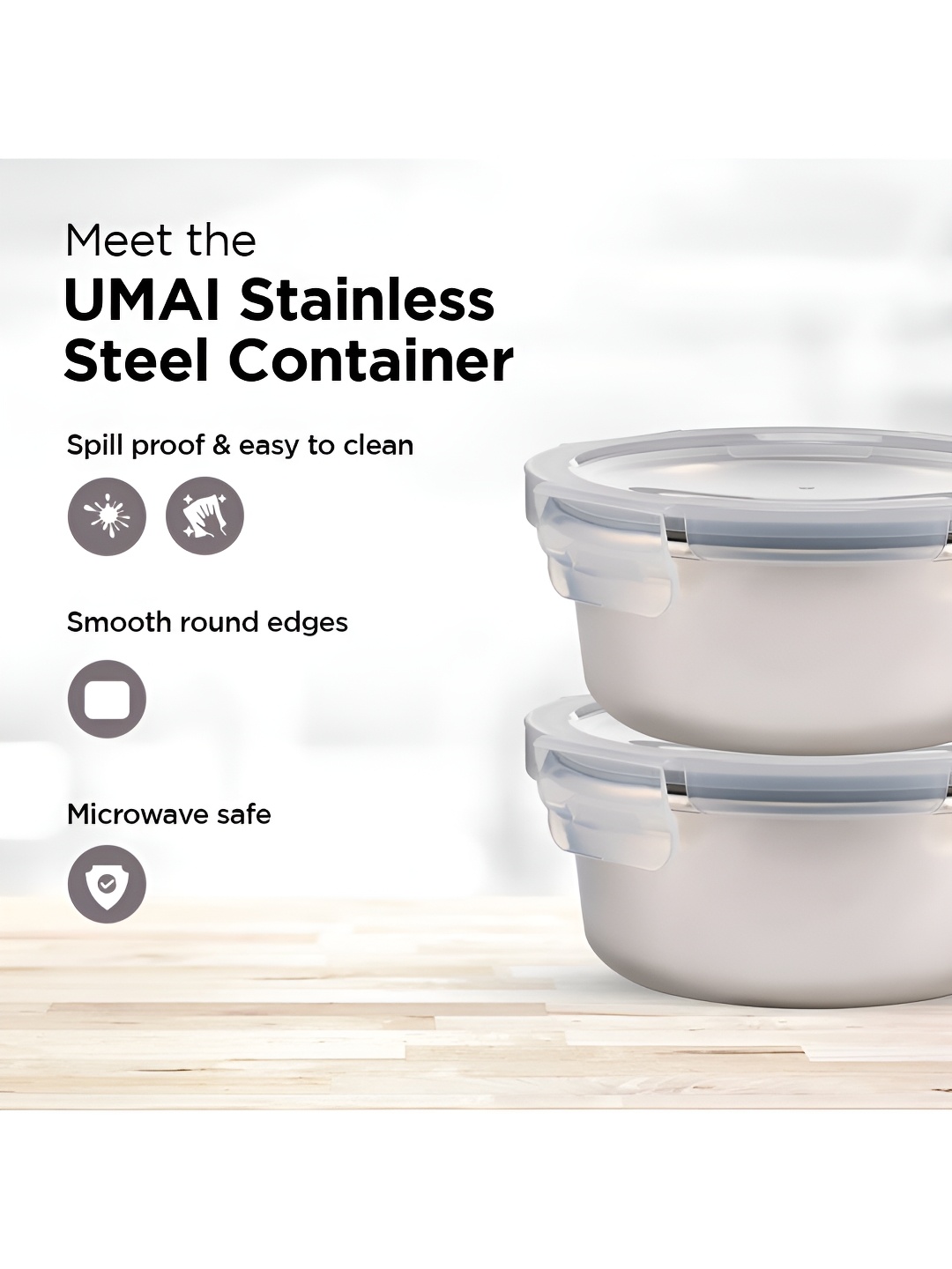 

UMAI Grey 2 Pieces Dishwasher Safe Food Container 690 ml Each