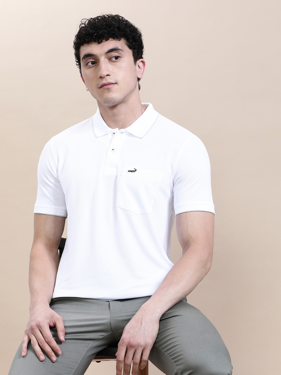 

Crocodile Polo Collar Short Sleeves Slim Fit T-shirt, White