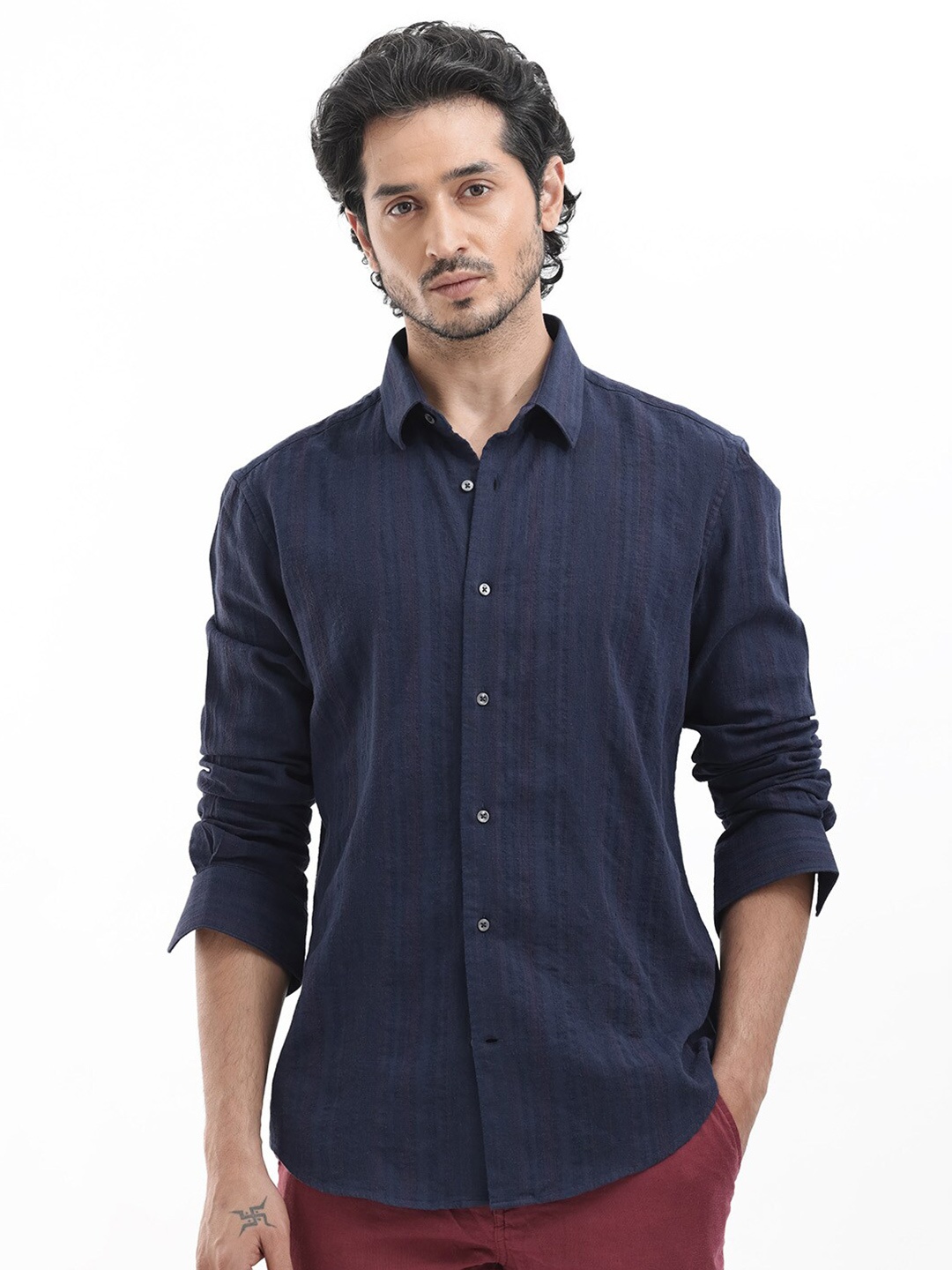 

RARE RABBIT Men Tolic Regular Fit Opaque Shirt, Navy blue