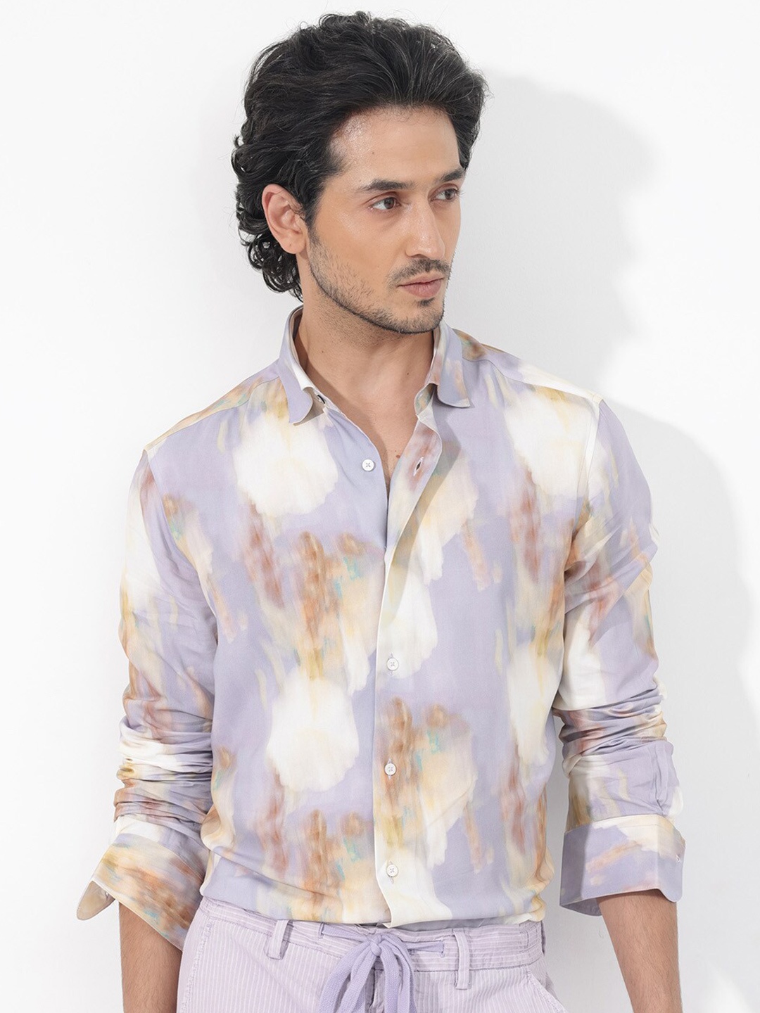 

RARE RABBIT Men Plushy Ls Regular Fit Opaque Printed Shirt, Purple