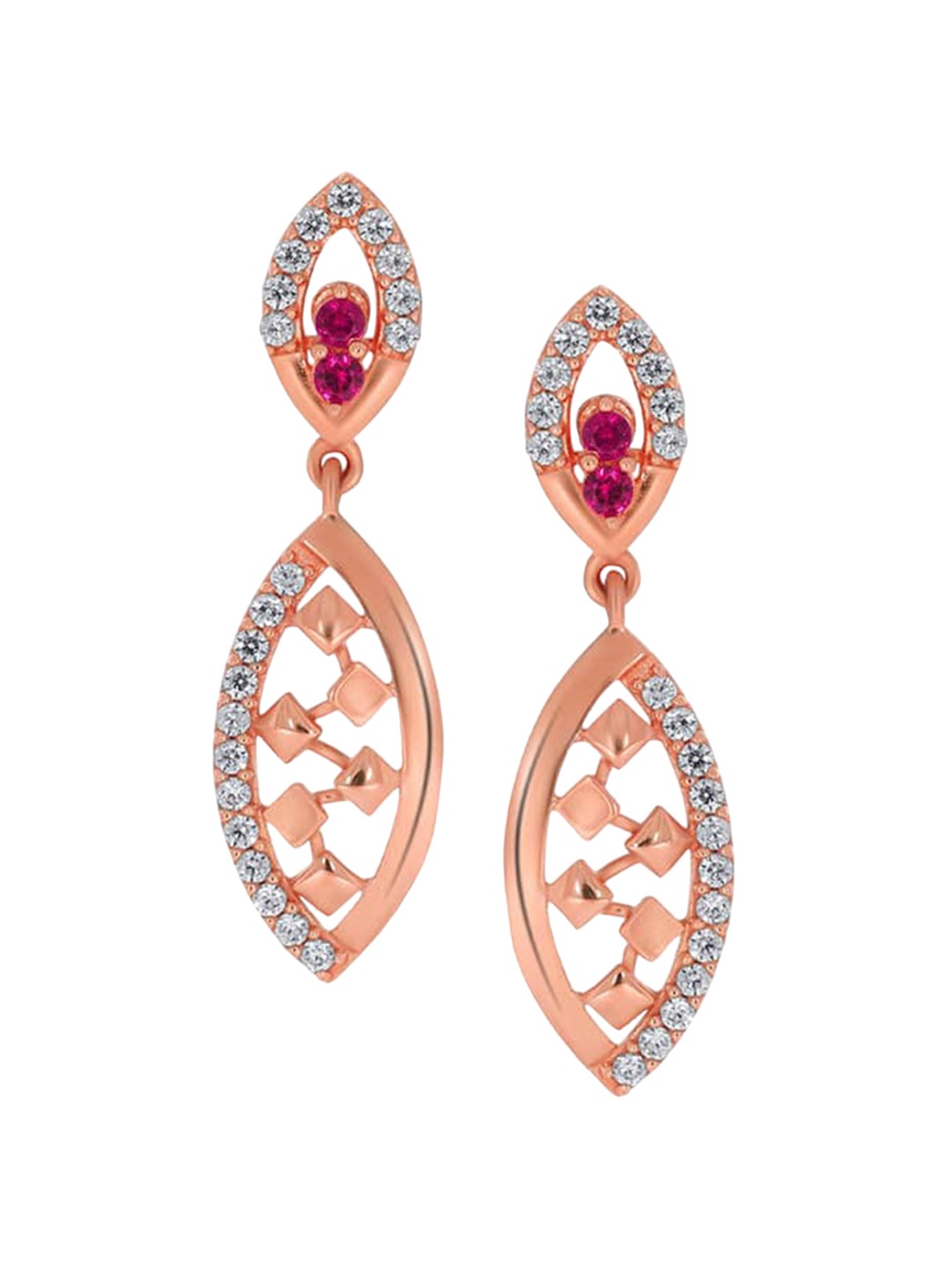 

SENCO 18KT Rose Gold Stones-Studded Drop Earrings 3.7gm