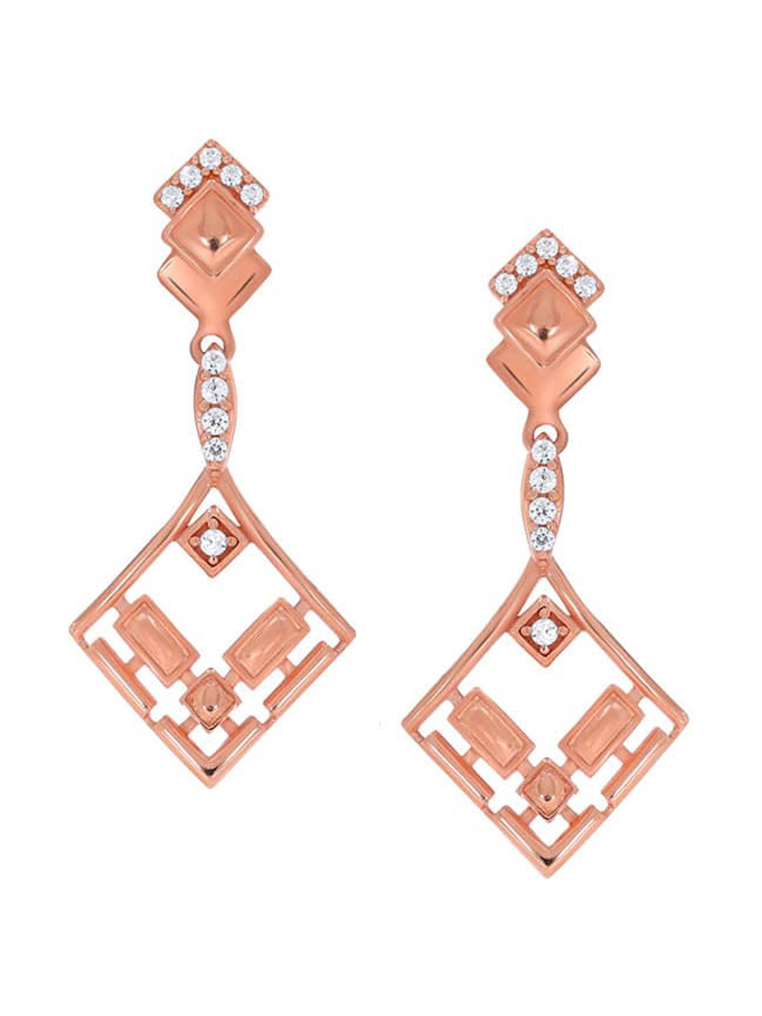 

SENCO 18KT Rose Gold Moissanite Studded Drop Earrings-3.7gm
