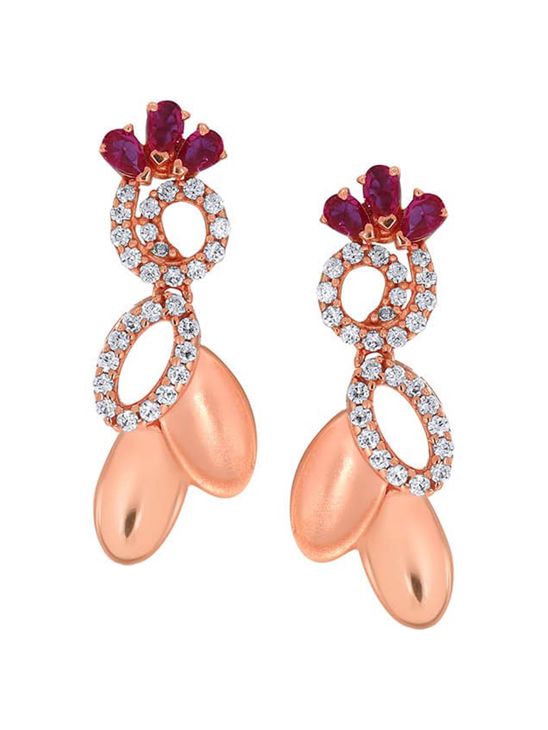 

SENCO 18KT Rose Gold Stones-Studded Drop Earrings 3.9gm