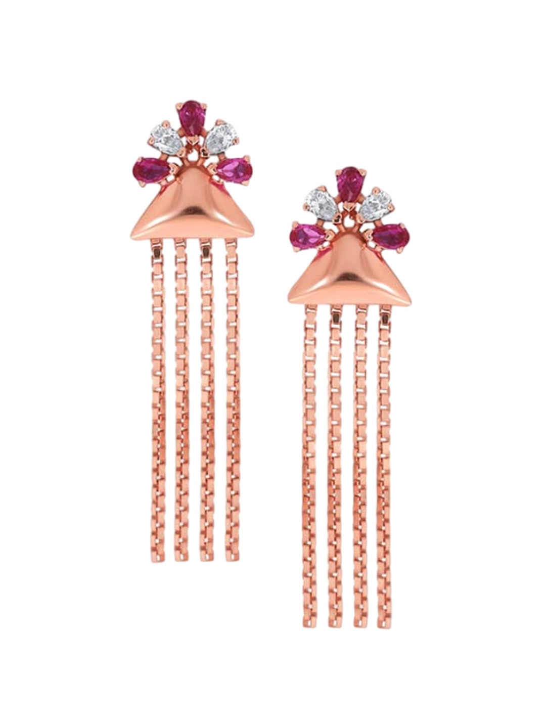 

SENCO 18KT Rose Gold Moissanite Studded Drop Earrings-4.1gm