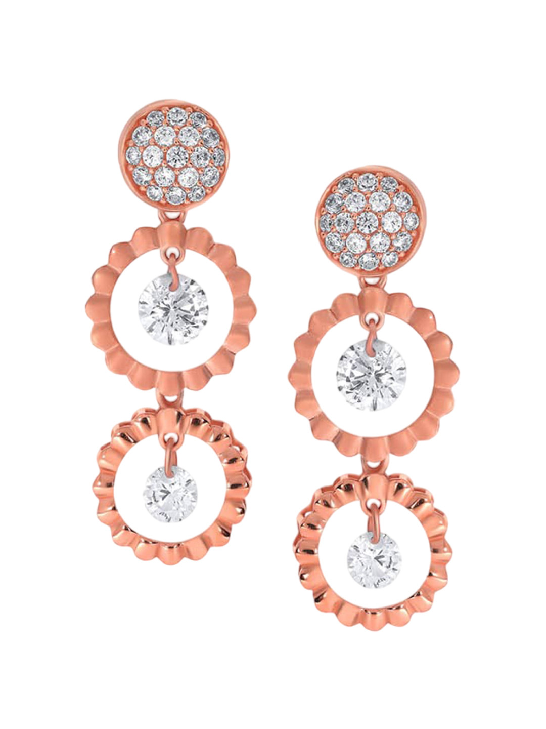 

SENCO 18KT Rose Gold Moissanite Studded Drop Earrings-4.5gm