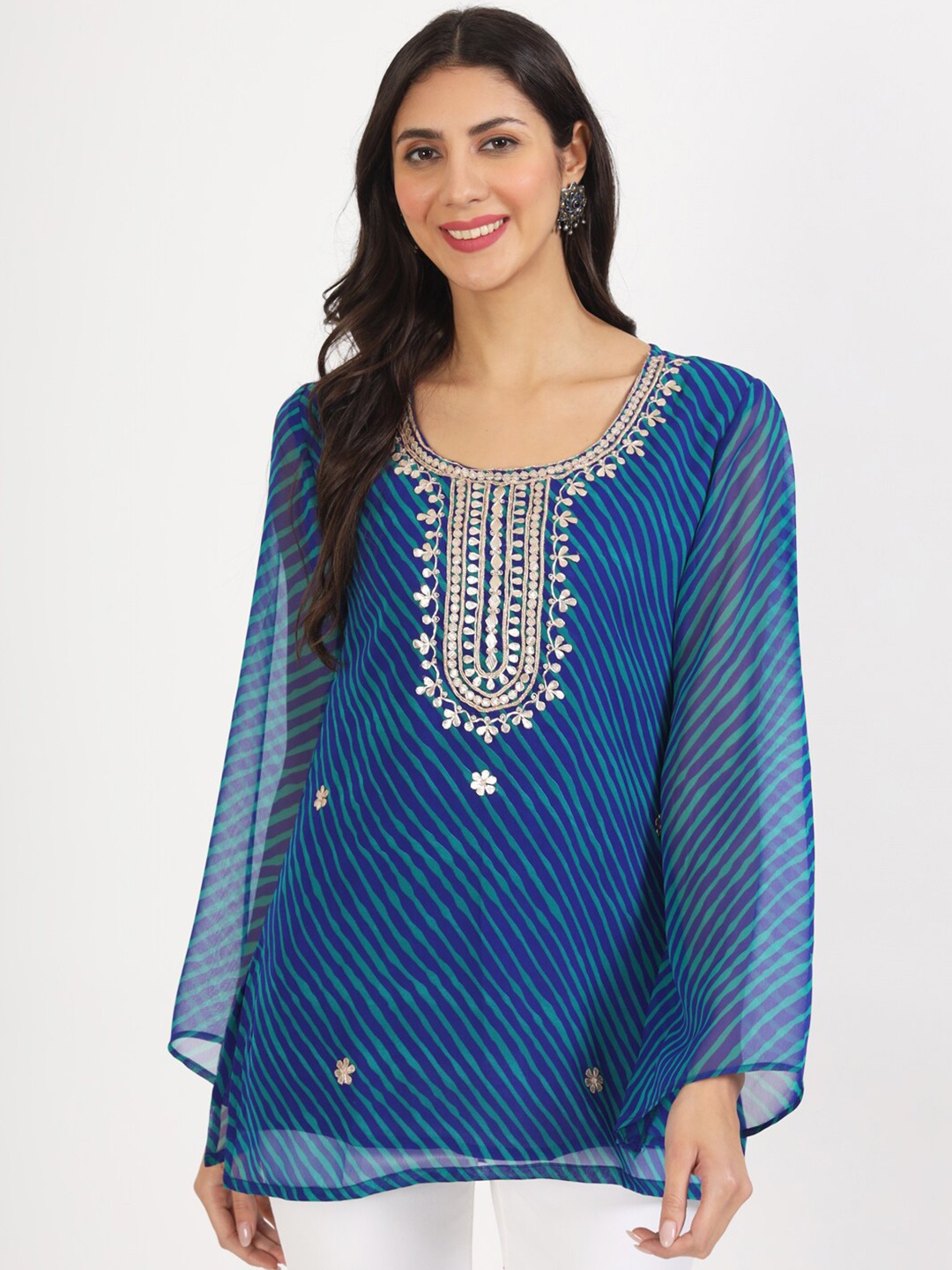 

Divena Leheriya Embroidered Round Neck Gotta Patti Kurti, Blue