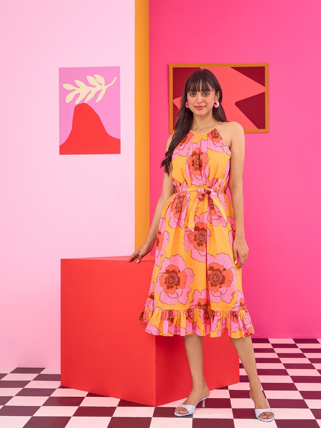 

THE CLOTHING FACTORY Emily in Paris Floral Print Fit & Flare Dress, Yellow