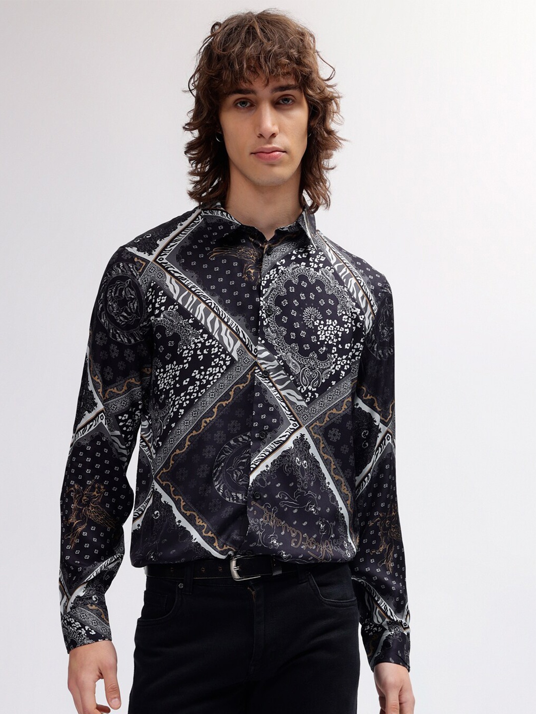 

Just Cavalli Men Opaque Printed Casual Shirt, Navy blue