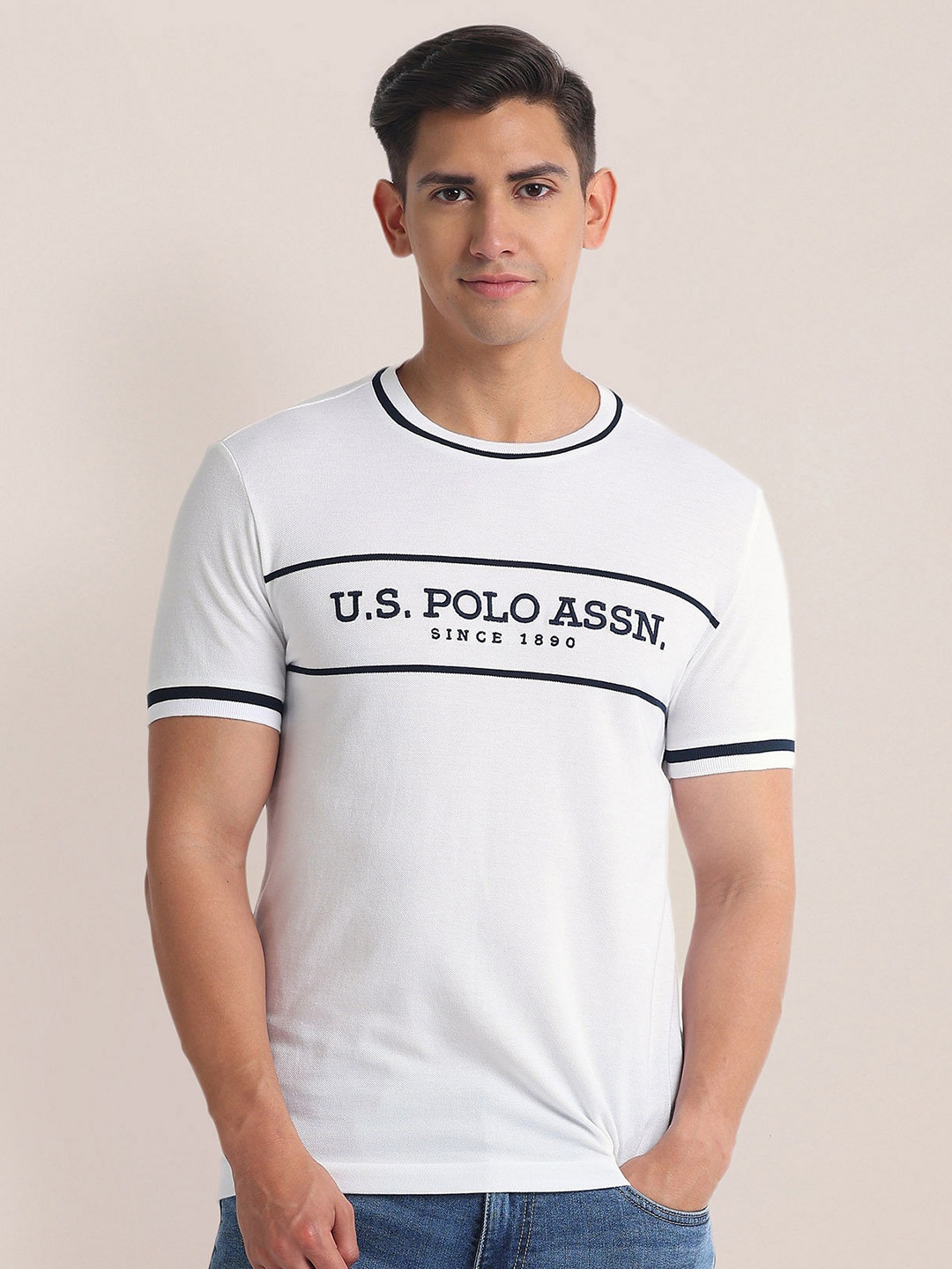 

U.S. Polo Assn. Men Typography Printed Applique Slim Fit T-shirt, White