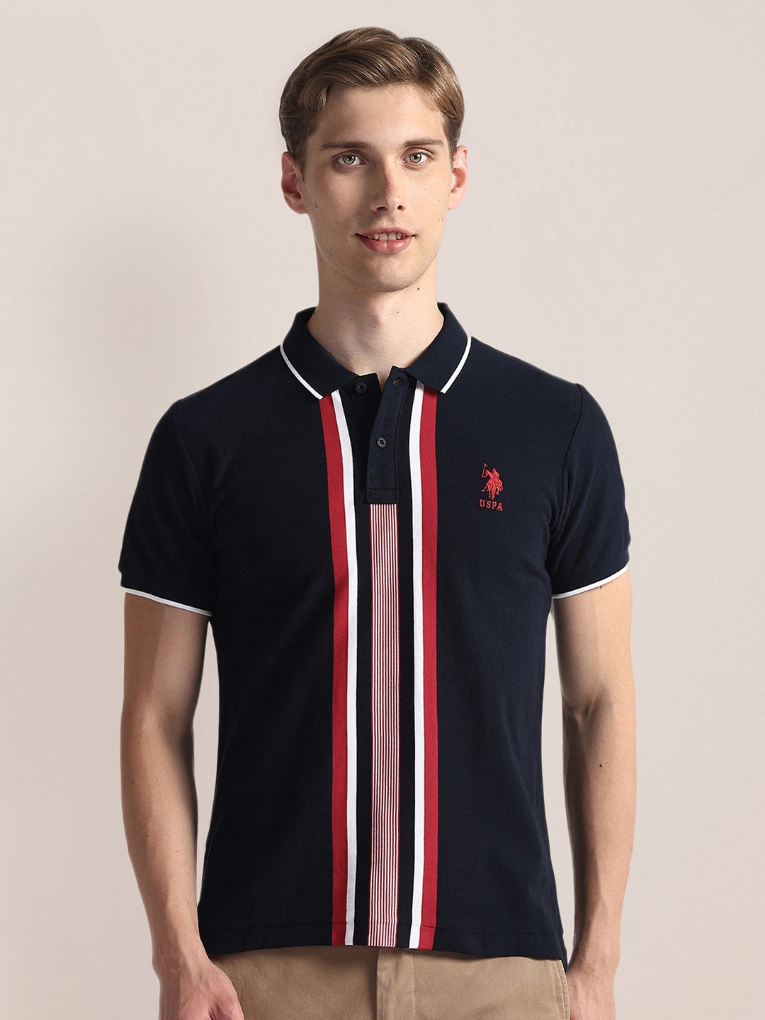 

U.S. Polo Assn. Striped Polo Collar Slim Fit T-shirt, Navy blue