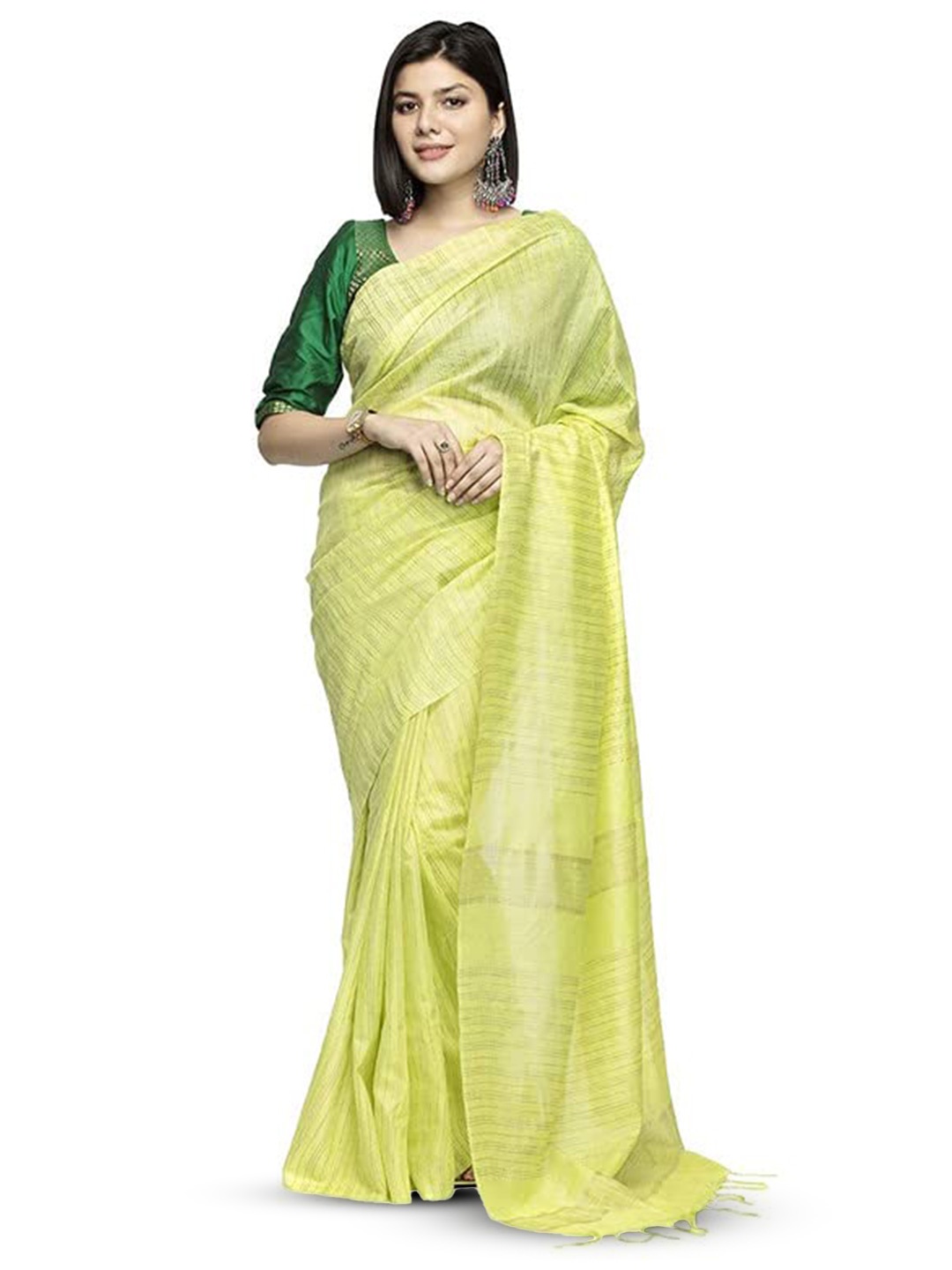 

INDIA SILK PWCS LTD Striped Silk Cotton Bhagalpuri Saree, Green