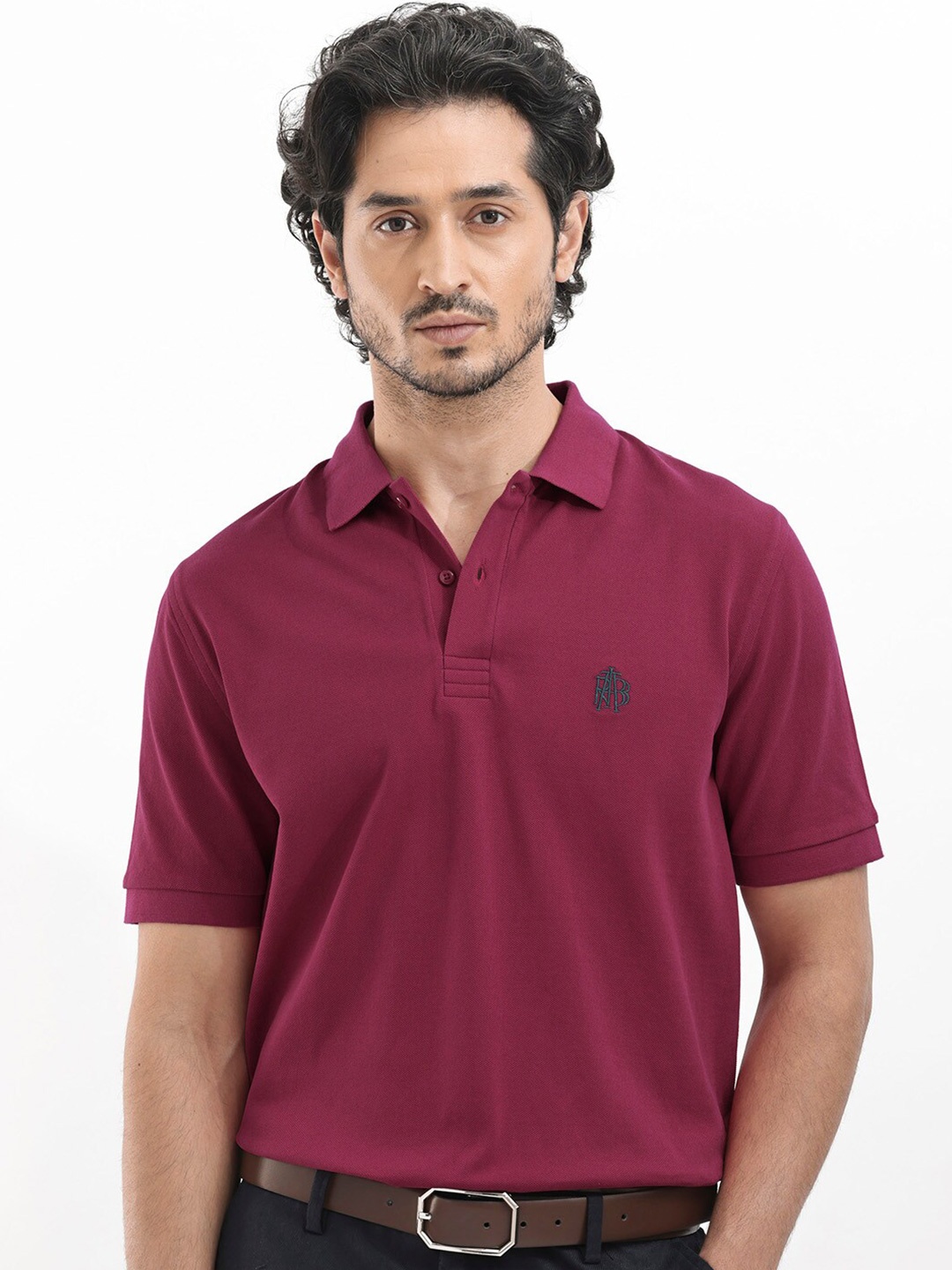 

RARE RABBIT Men Paret-Bright Regular Fit Polo Collar T-Shirt, Magenta