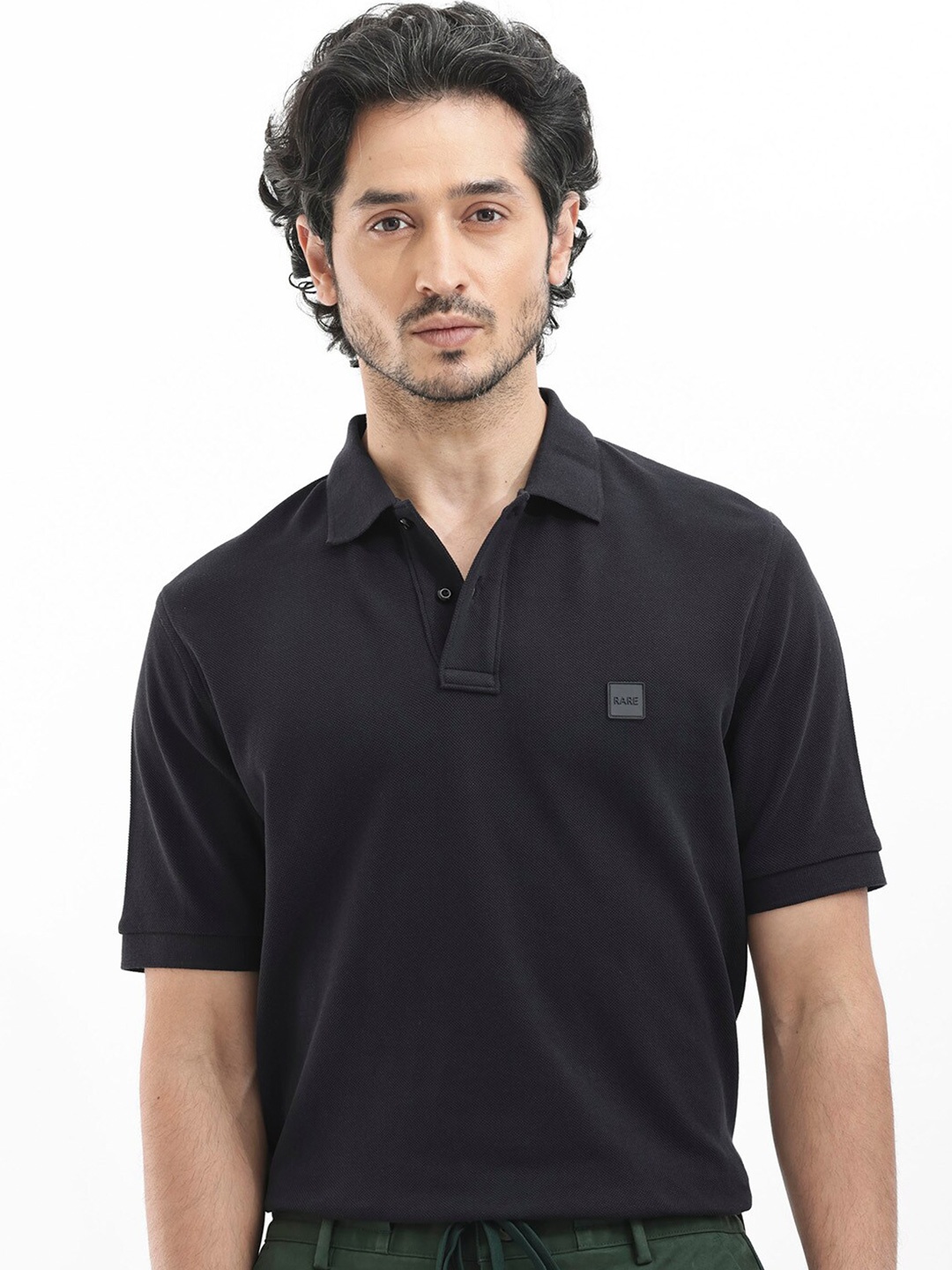 

RARE RABBIT Men Pare Dark Regular Fit Polo Collar T-Shirt, Black