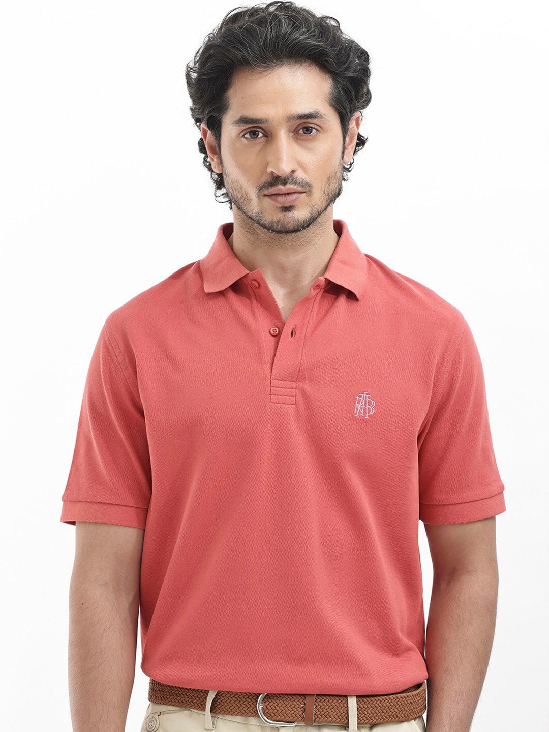 

RARE RABBIT Men Paret-Bright Regular Fit Polo Collar T-Shirt, Coral