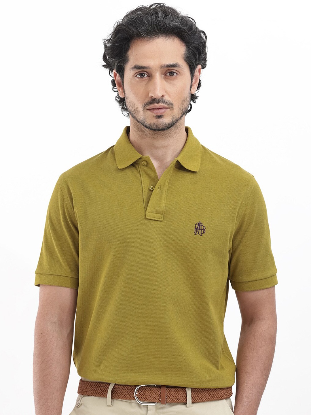 

RARE RABBIT Men Pareto Regular Fit Polo Collar T-Shirt, Olive