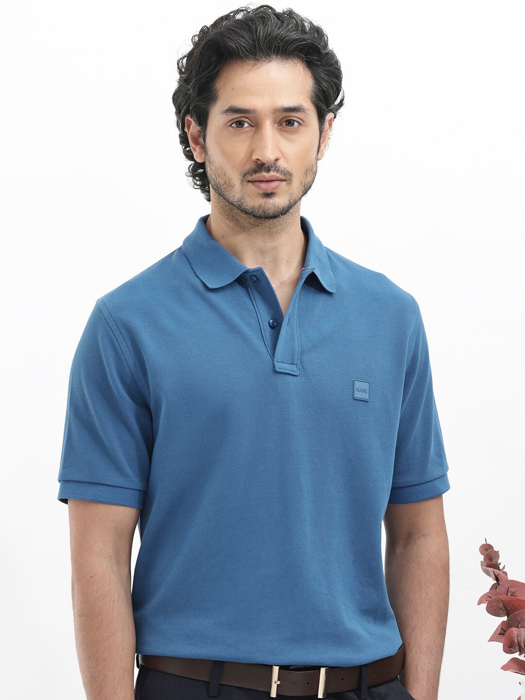 

RARE RABBIT Men Pare Dark Regular Fit Polo Collar T-Shirt, Blue