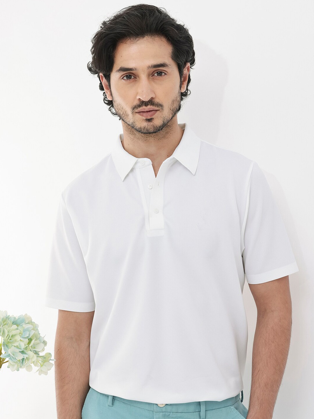 

RARE RABBIT Men Atticus Regular Fit Polo Collar T-Shirt, White