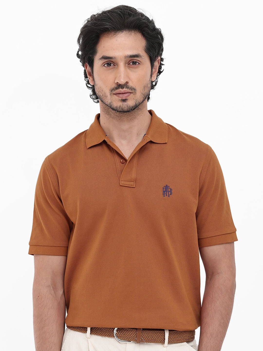 

RARE RABBIT Men Pareto Regular Fit Polo Collar T-Shirt, Rust