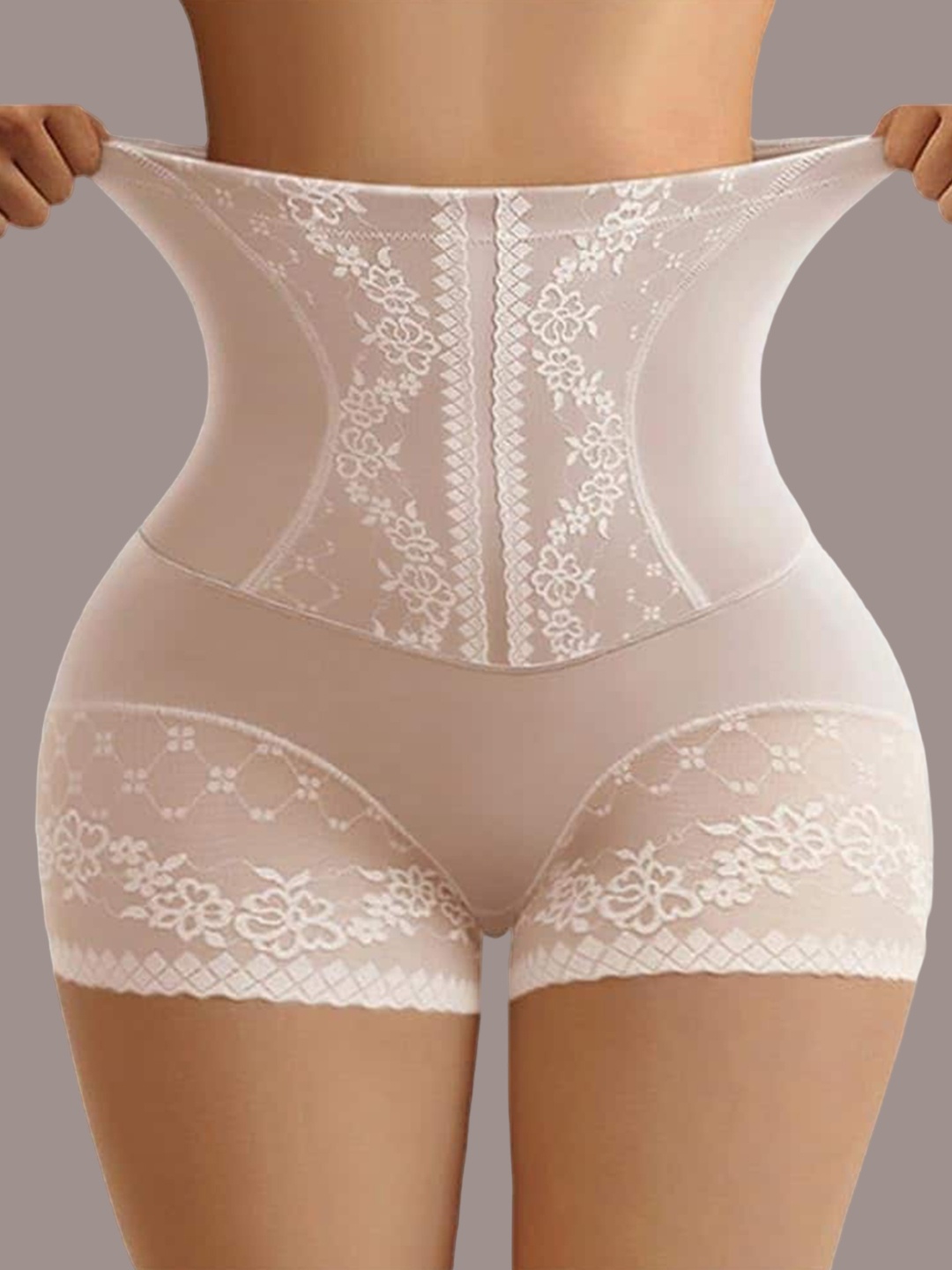 

CareDone Self Design Cotton Tummy & Thigh Shapewear, Cream