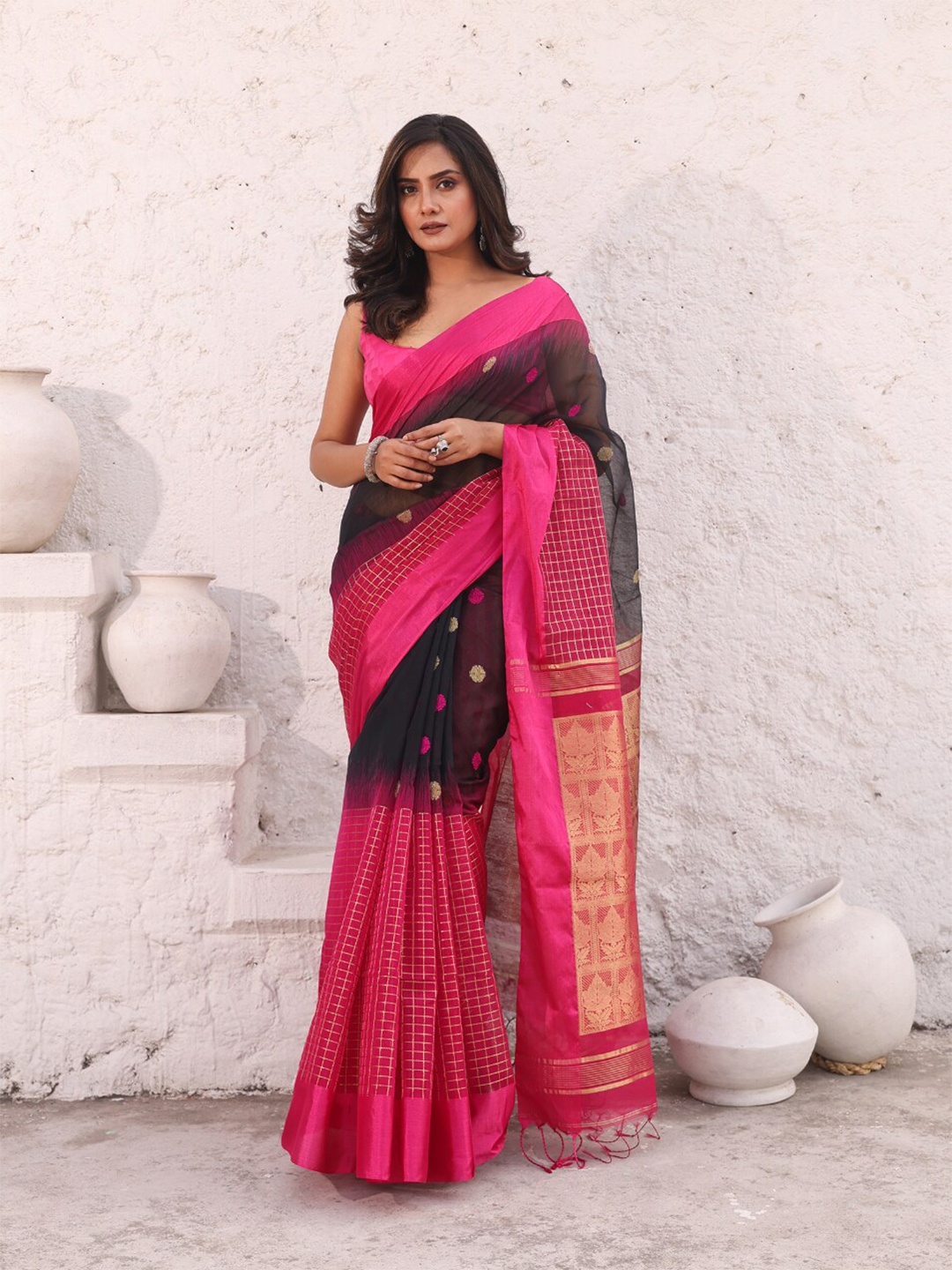 

Charukriti Ethnic Motifs Zari Ikat Saree, Black