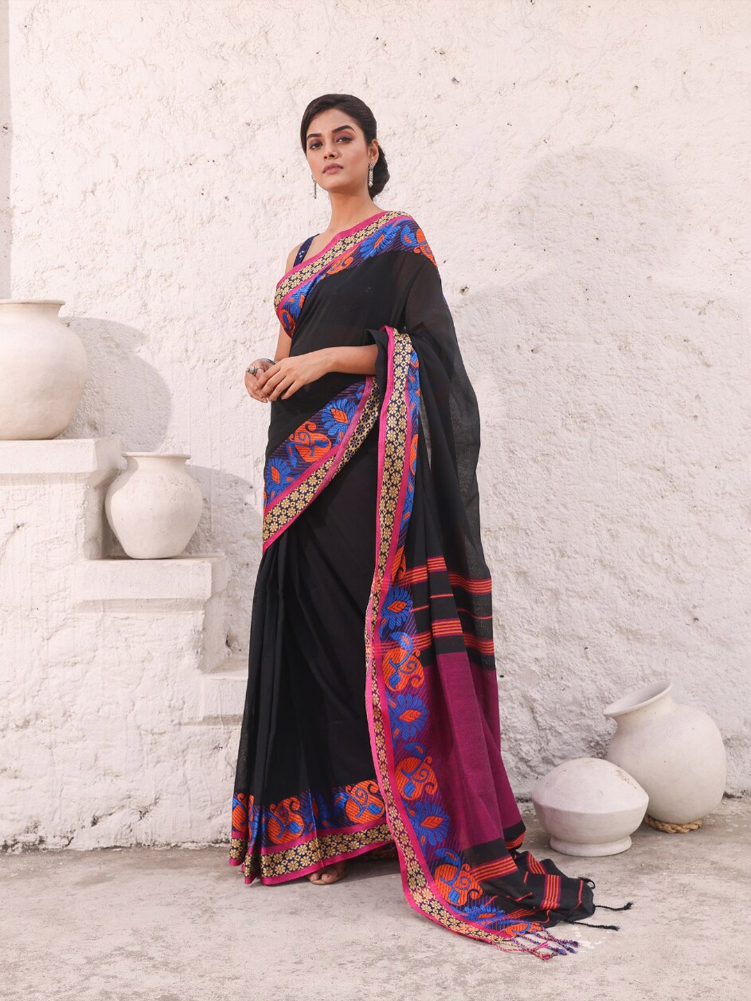 

Charukriti Pure Cotton Saree, Black