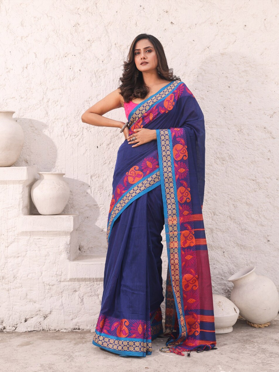 

Charukriti Pure Cotton Saree, Blue