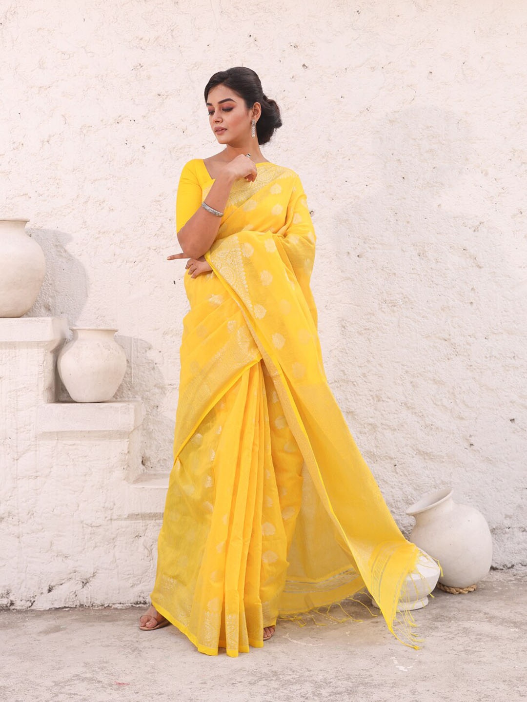 

Charukriti Woven Design Zari Saree, Yellow