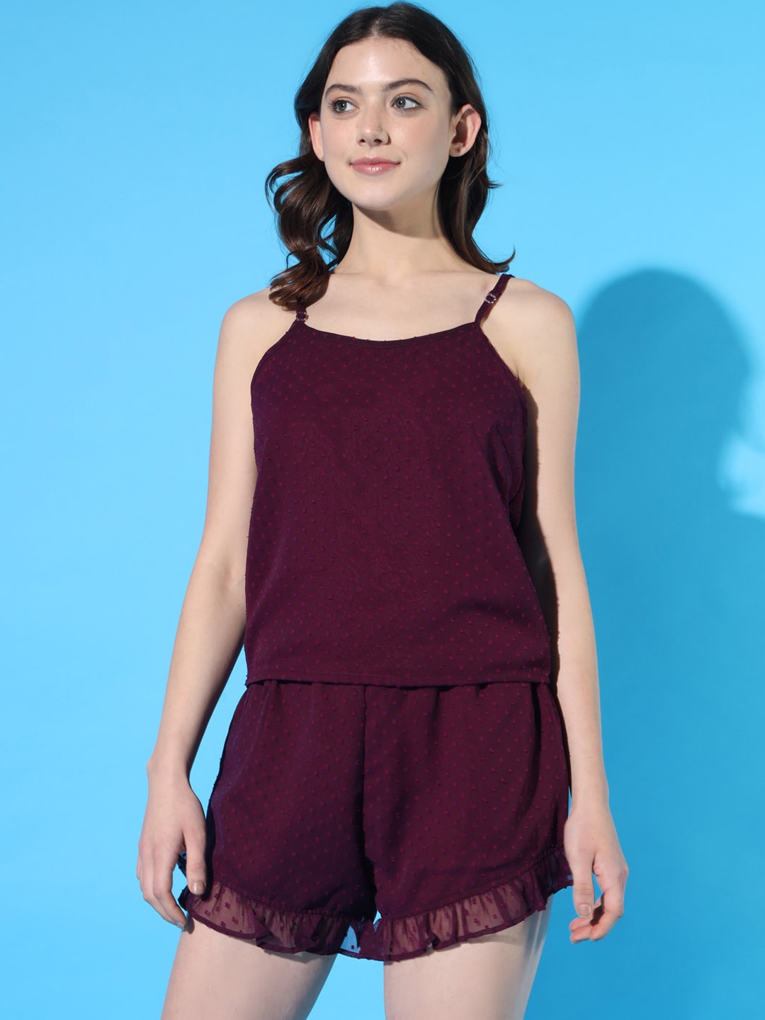 

BROOWL Self Design Night suit, Burgundy