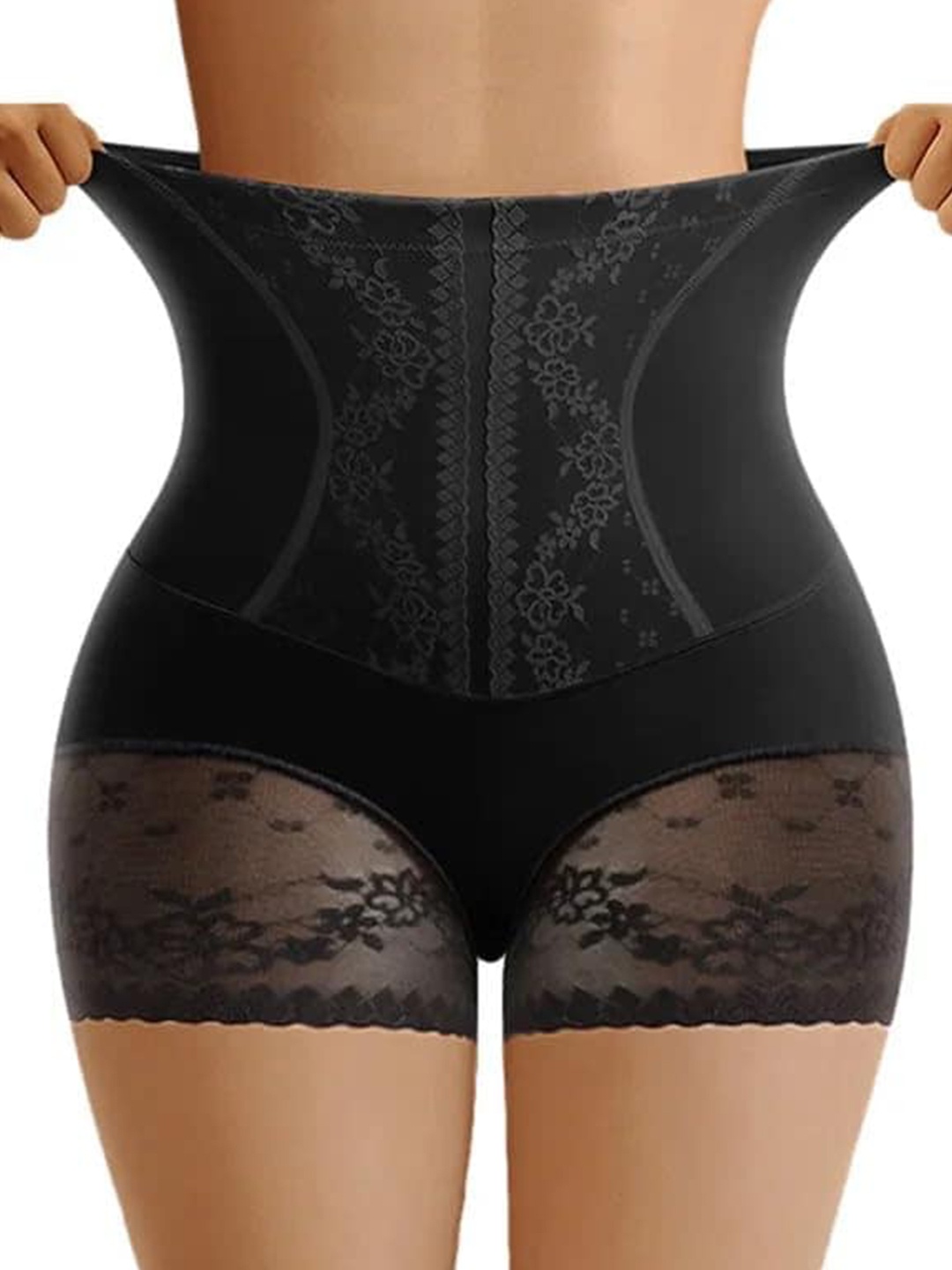

CareDone Self Design Cotton Tummy & Thigh Shapewear, Black