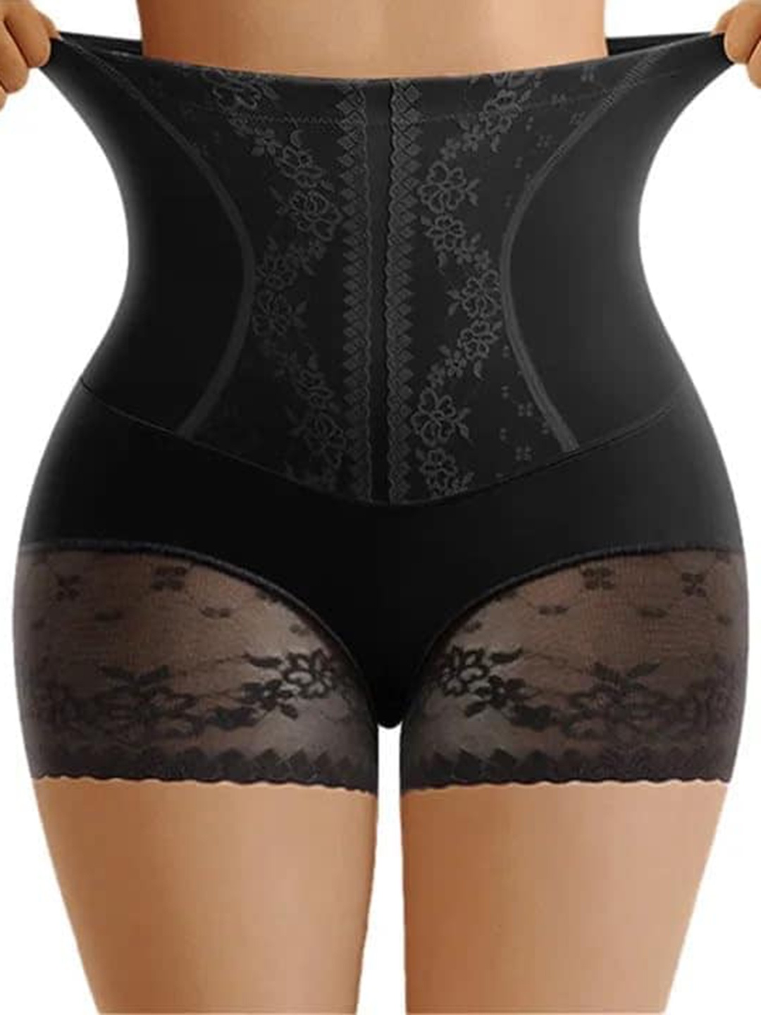 

CareDone Self Design Cotton Tummy & Thigh Shapewear, Black