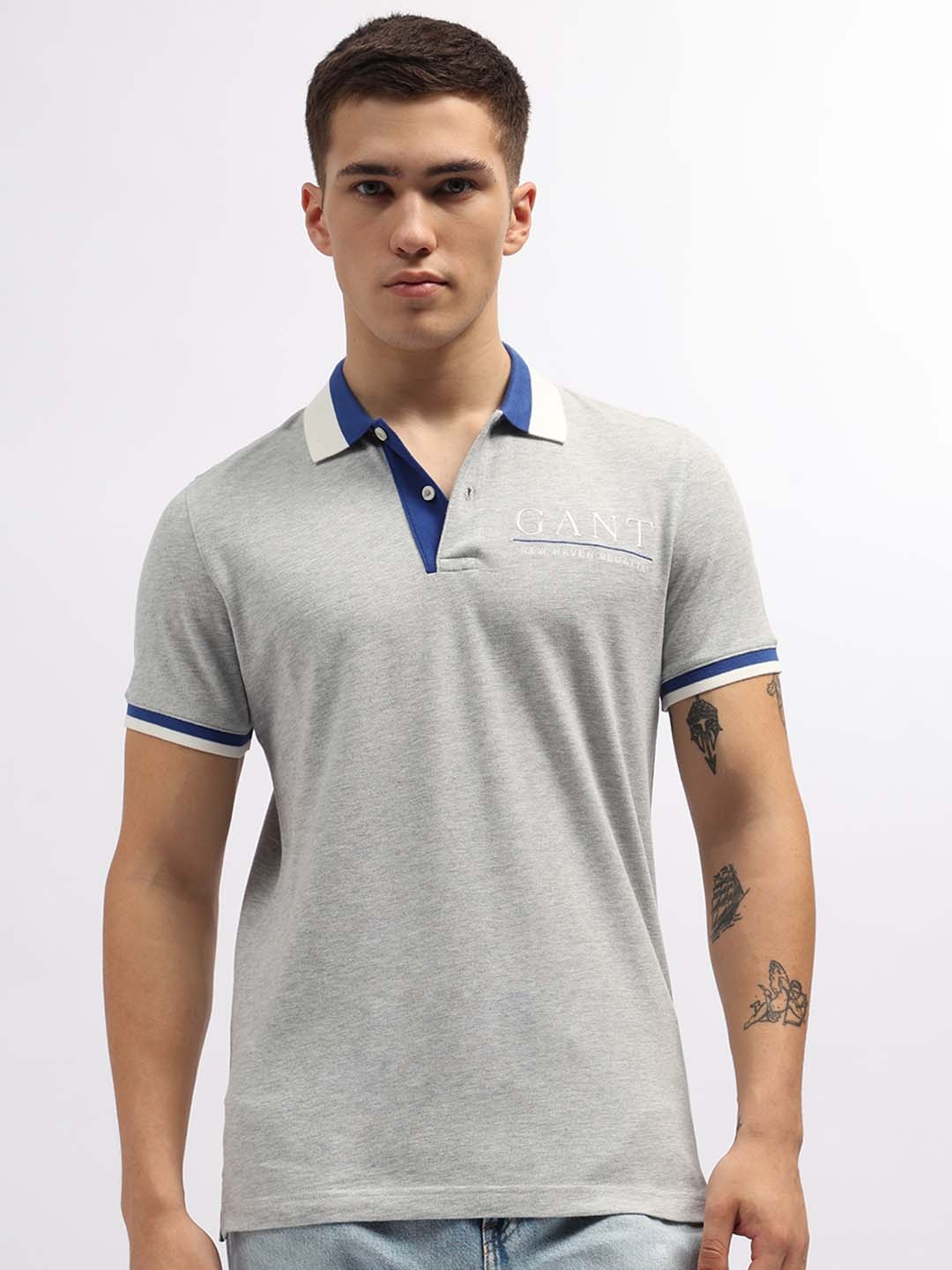 

GANT Polo Collar Cotton Knitted T-shirt, Grey