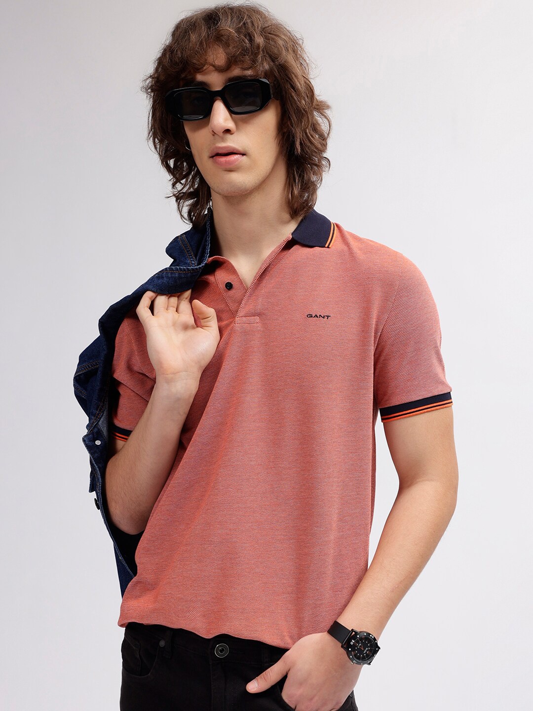 

GANT Solid Polo Neck Regular Fit T-Shirt, Orange