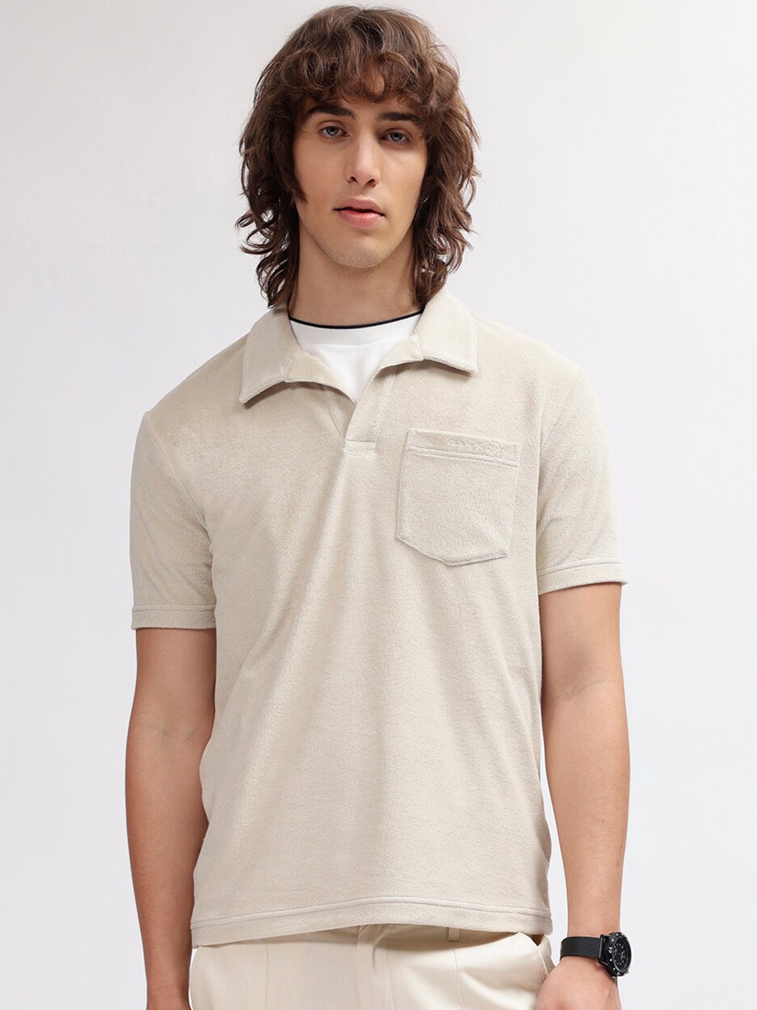 

GANT Solid Polo Neck Regular Fit T-Shirt, Beige