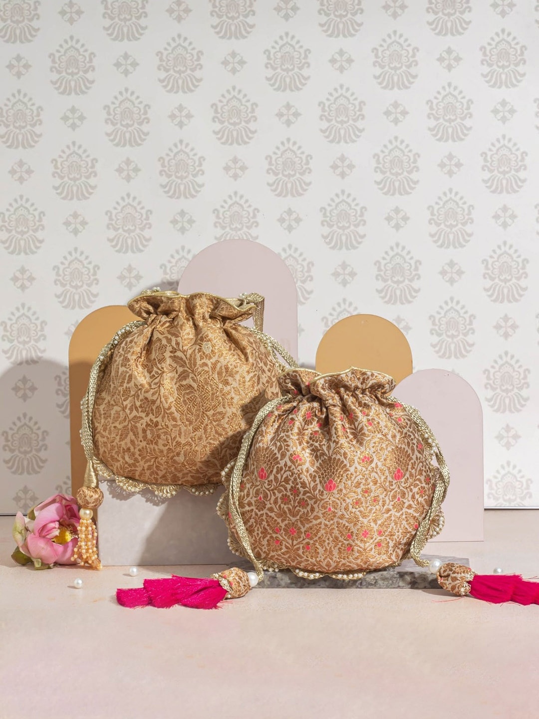 

AMYRA Embroidered Potli Clutch, Gold