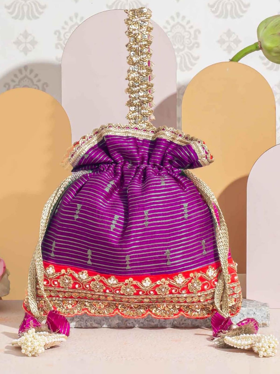 

AMYRA Embroidered Potli Clutch, Purple