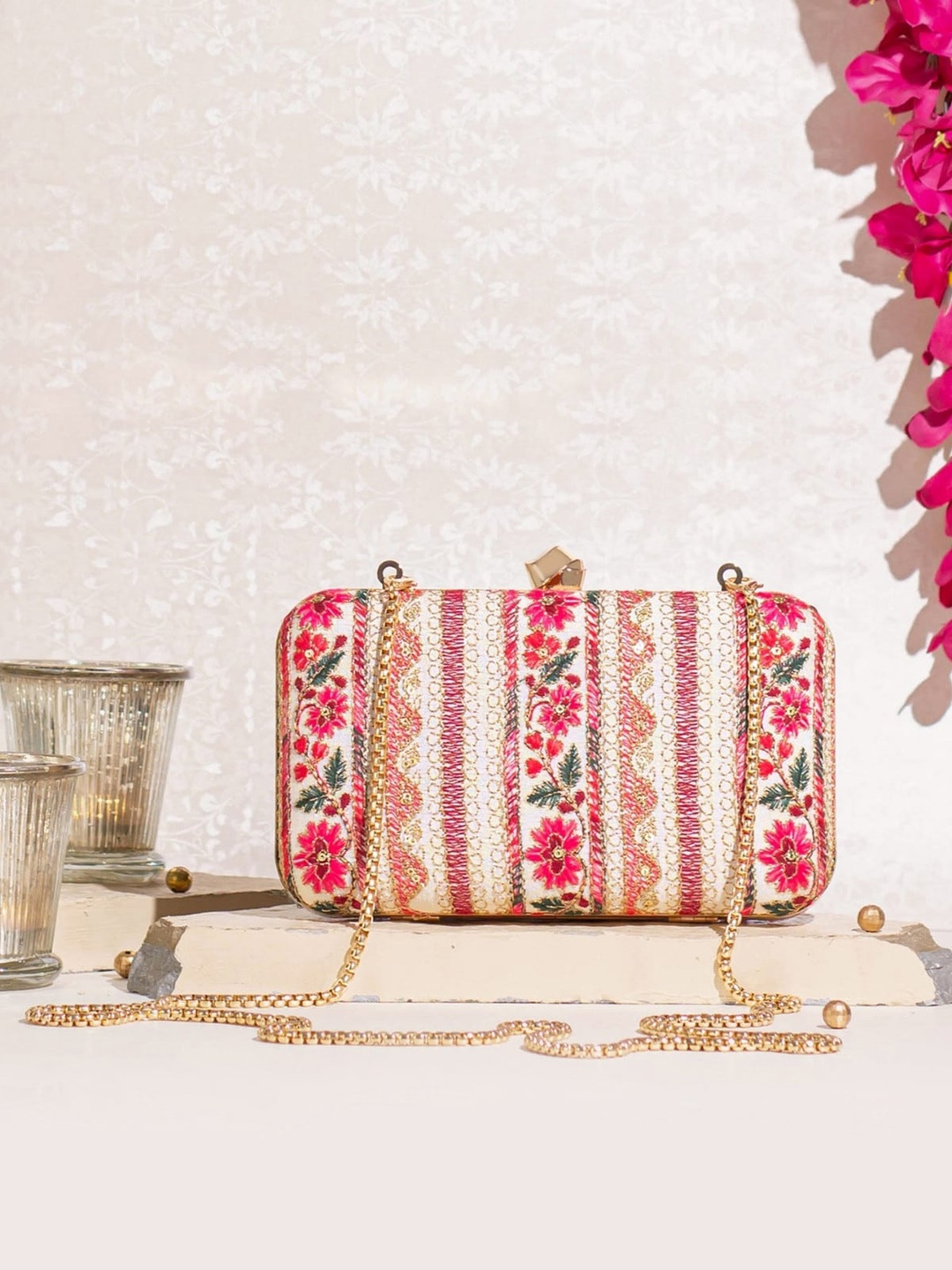 

AMYRA Embroidered Box Clutch, Off white