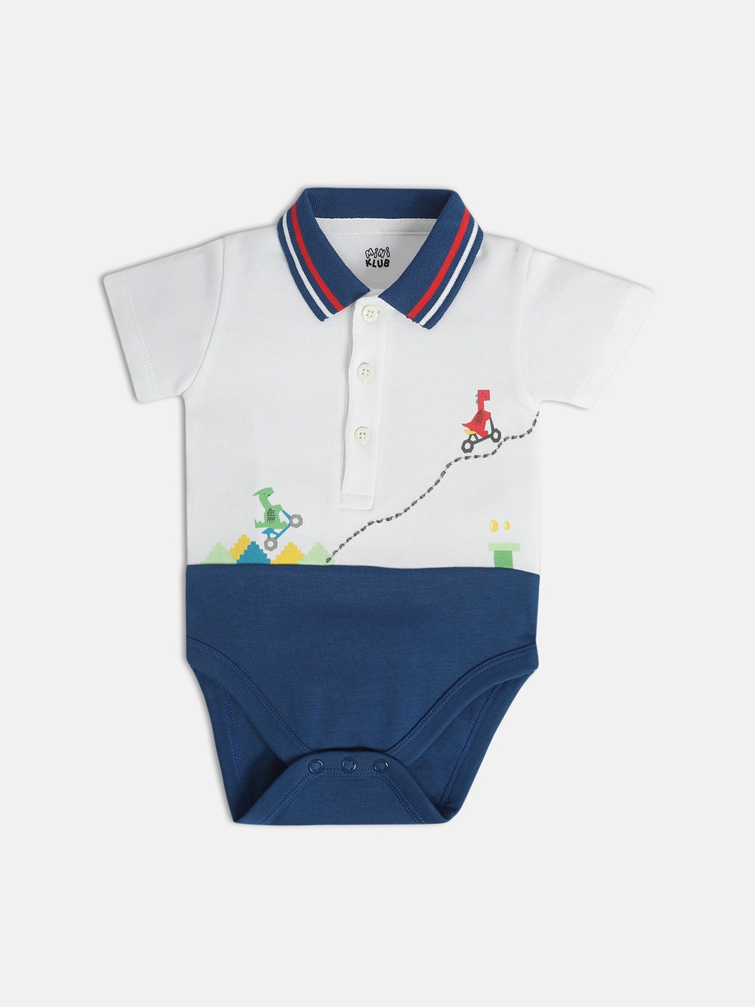 

MINI KLUB Infant Colourblocked Shirt Collar Cotton Bodysuit, Blue