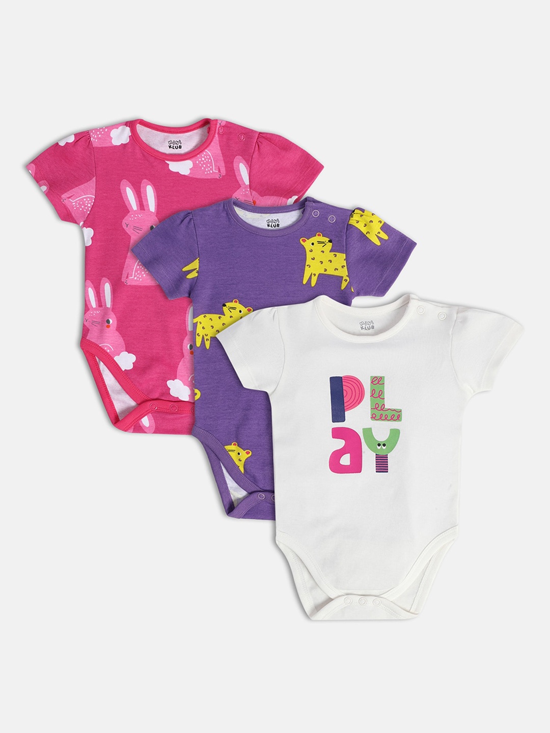 

MINI KLUB Infant Pack Of 3 Printed Pure Cotton Bodysuits, Pink
