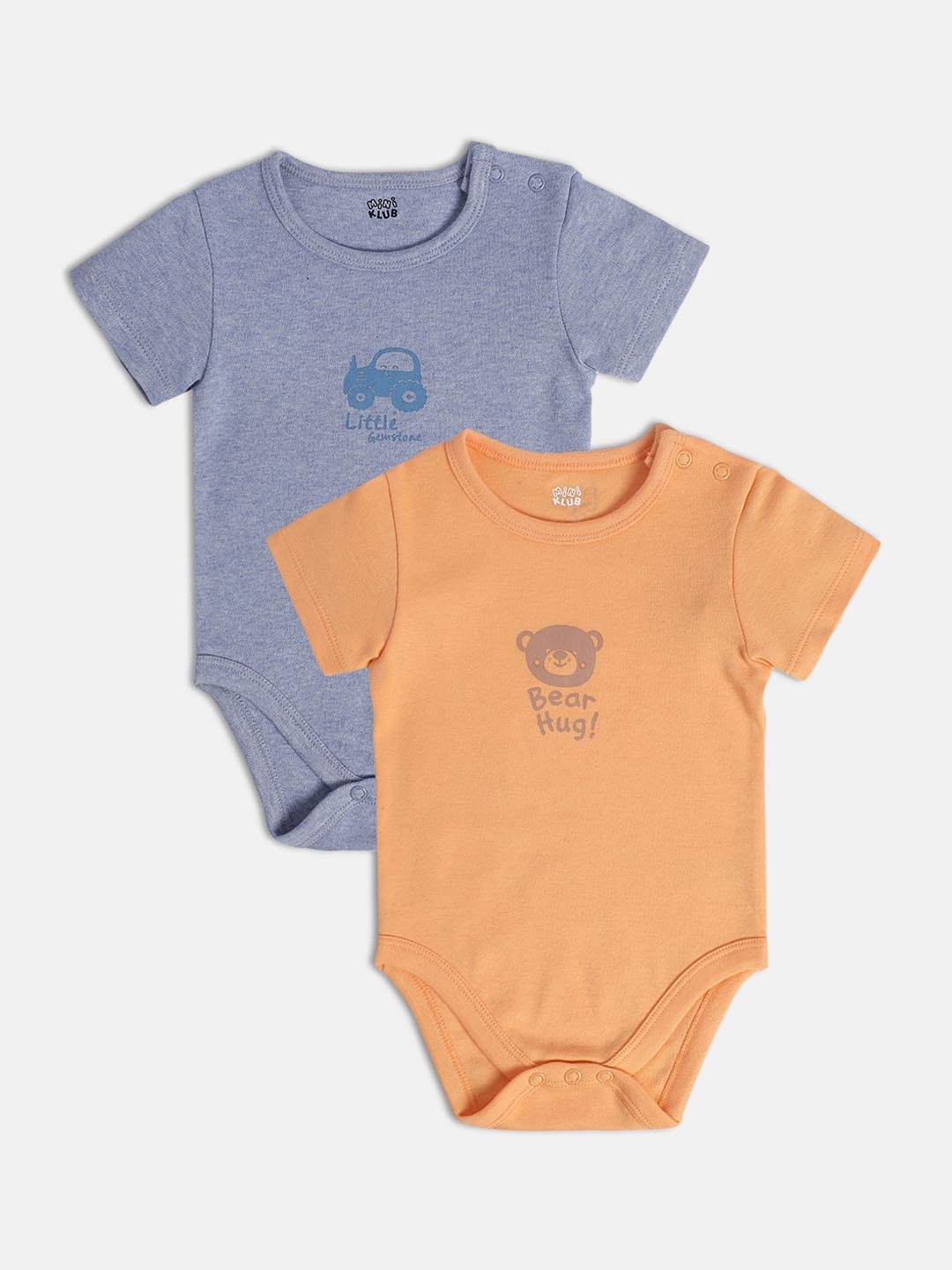 

MINI KLUB Infant Boys Pack Of 2 Printed Pure Cotton Bodysuits, Grey