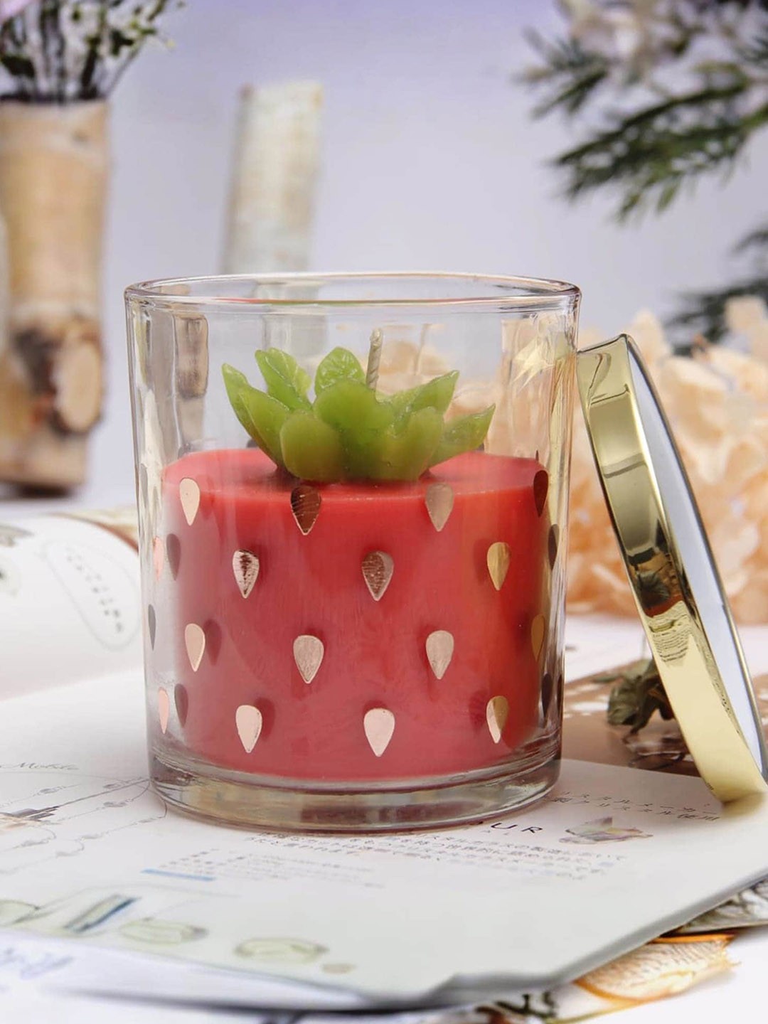

UMAI Printed 52Hrs Scented Jar Candle with Lid 260g, Red